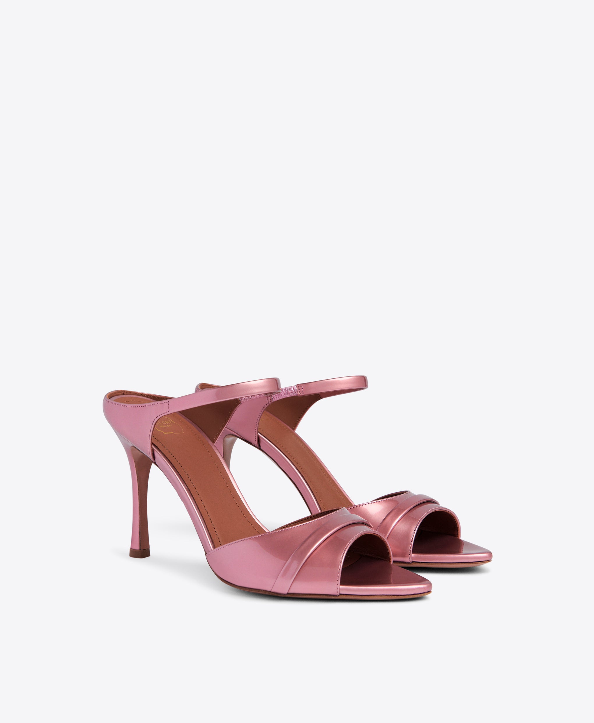 Malone Souliers Una 90mm Pink Metallic Patent Heeled Sandals