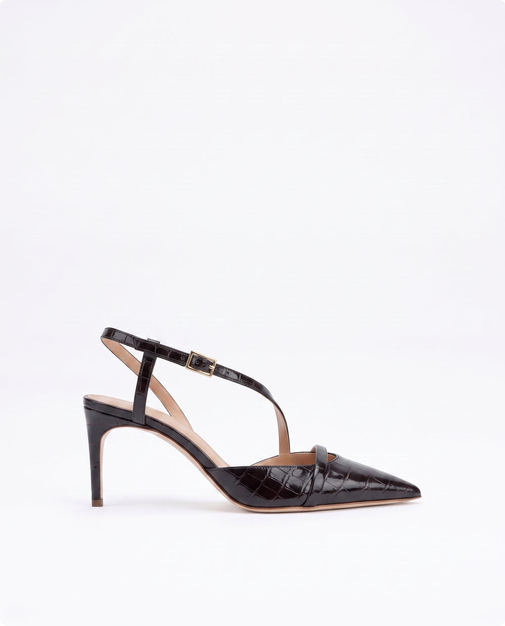 Valeria 70 Dark Brown Embossed Leather Slingbacks
