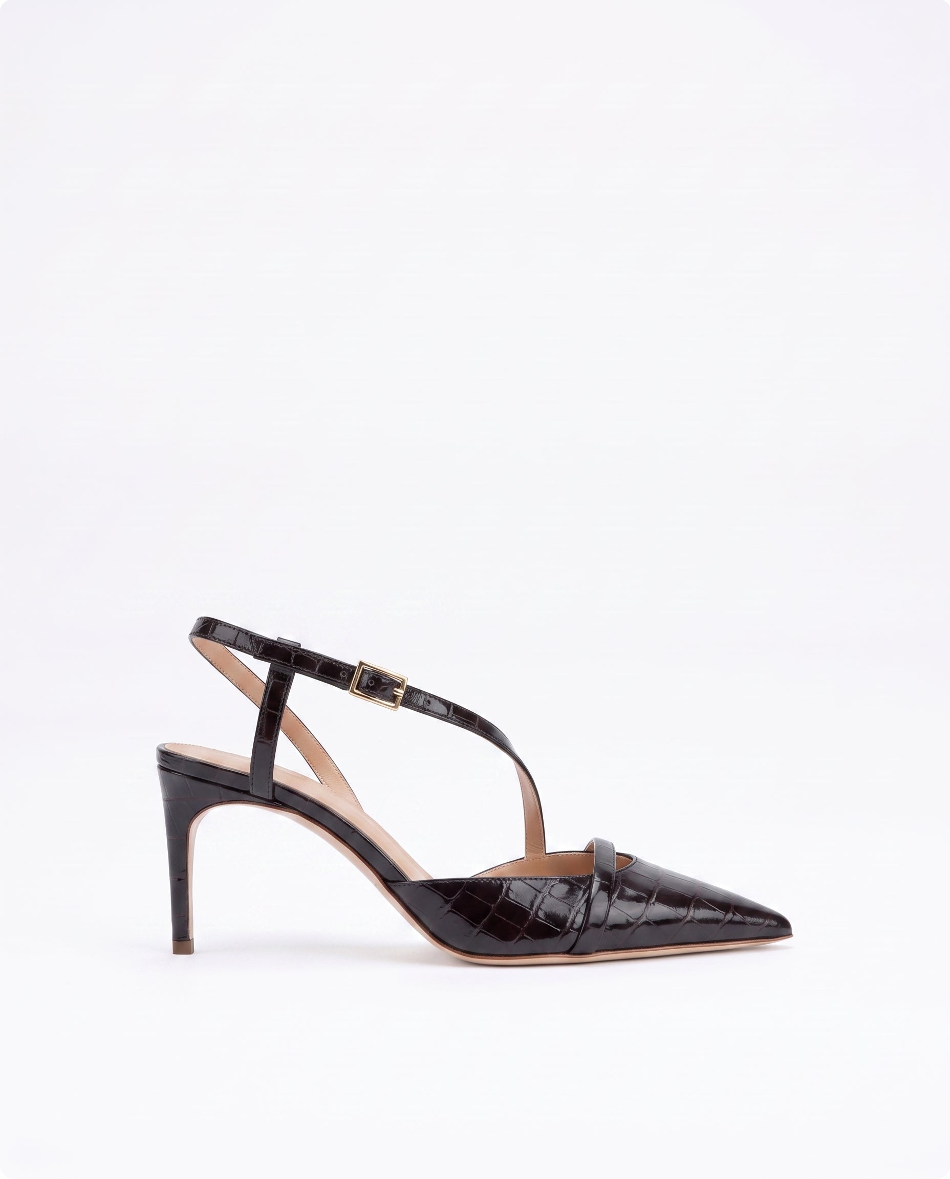 Valeria 70 Dark Brown Embossed Leather Slingbacks