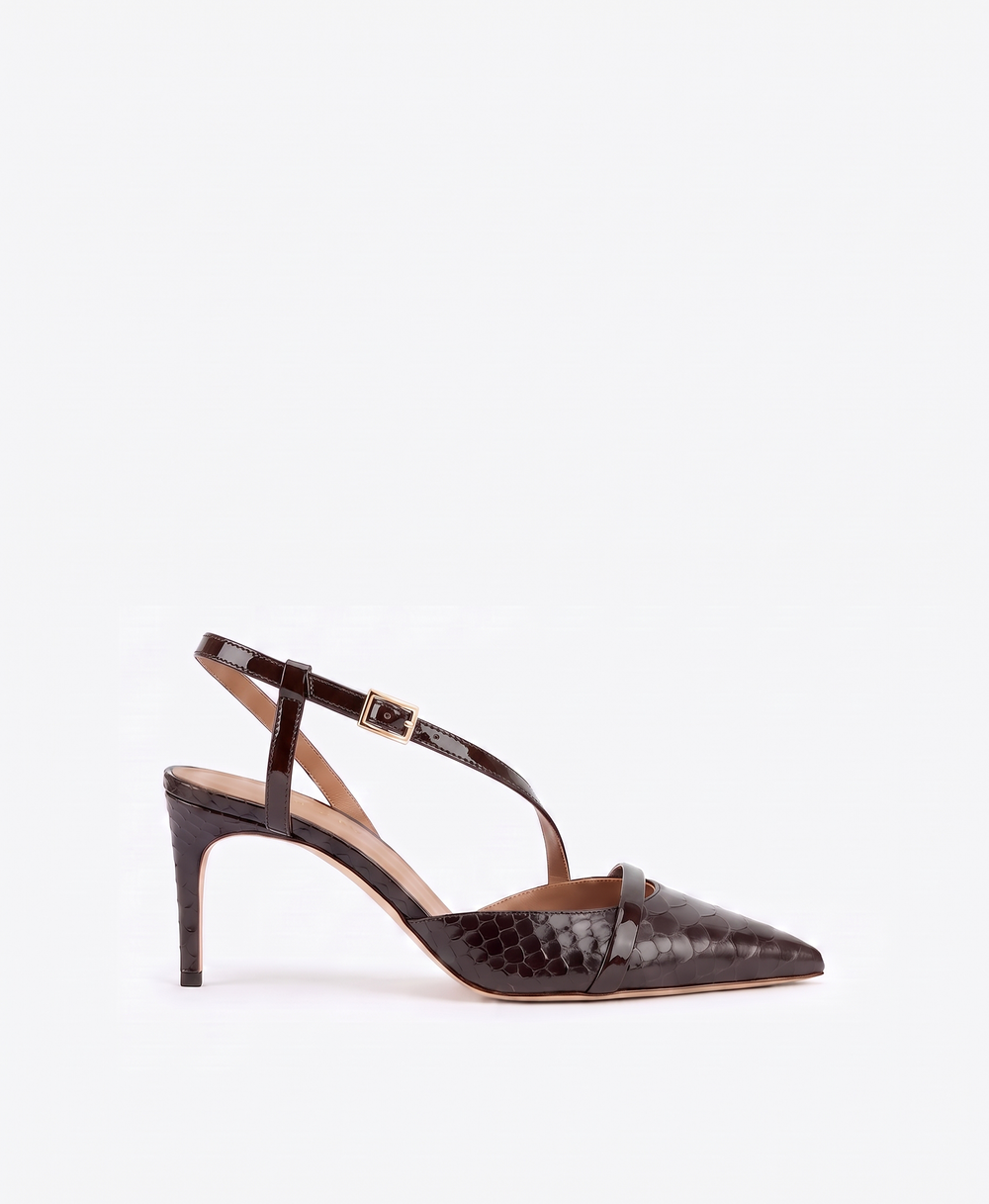 Malone Souliers Valeria 70 Dark Brown Embossed Leather Slingbacks