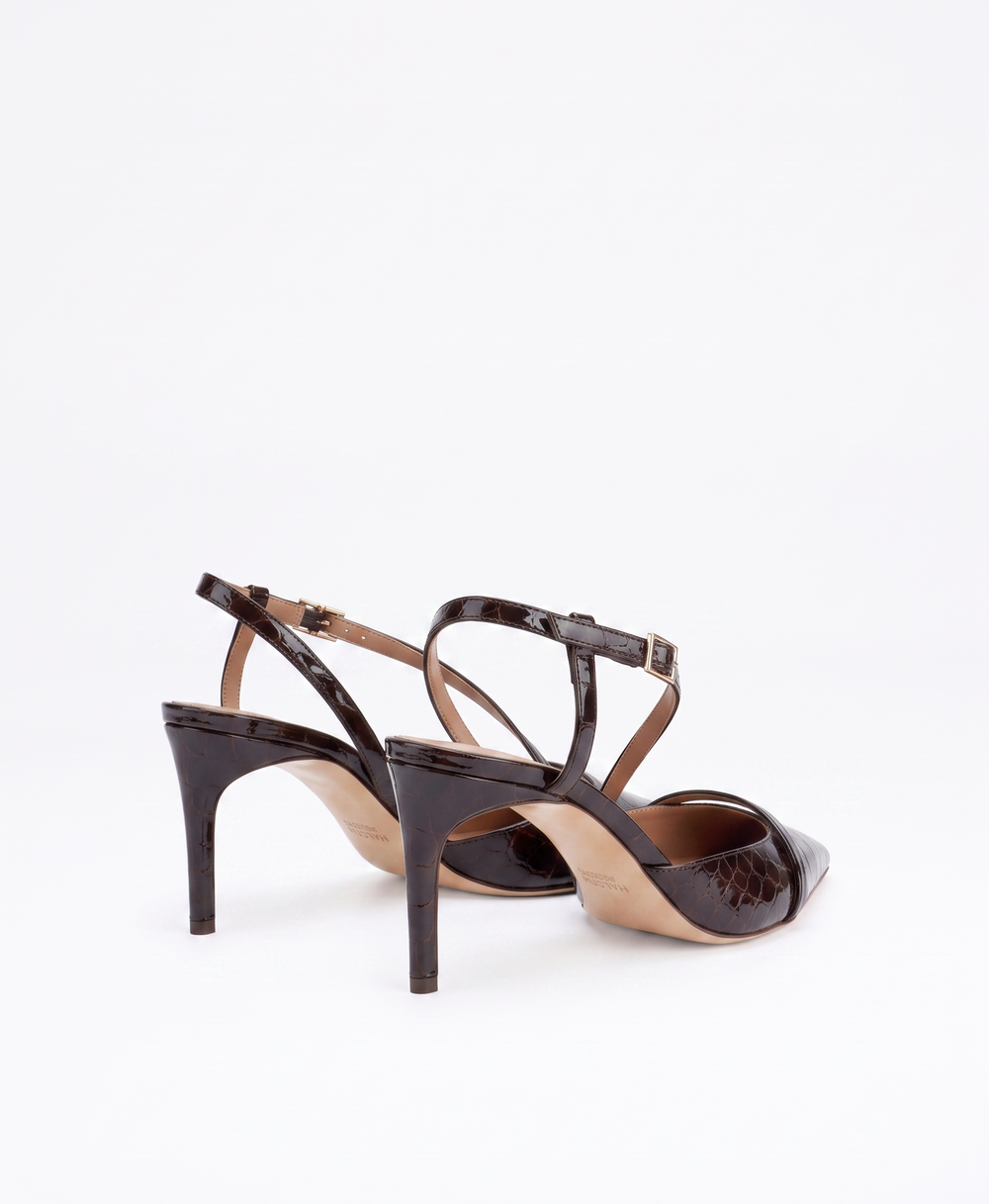 Valeria 70 Dark Brown Embossed Leather Slingbacks
