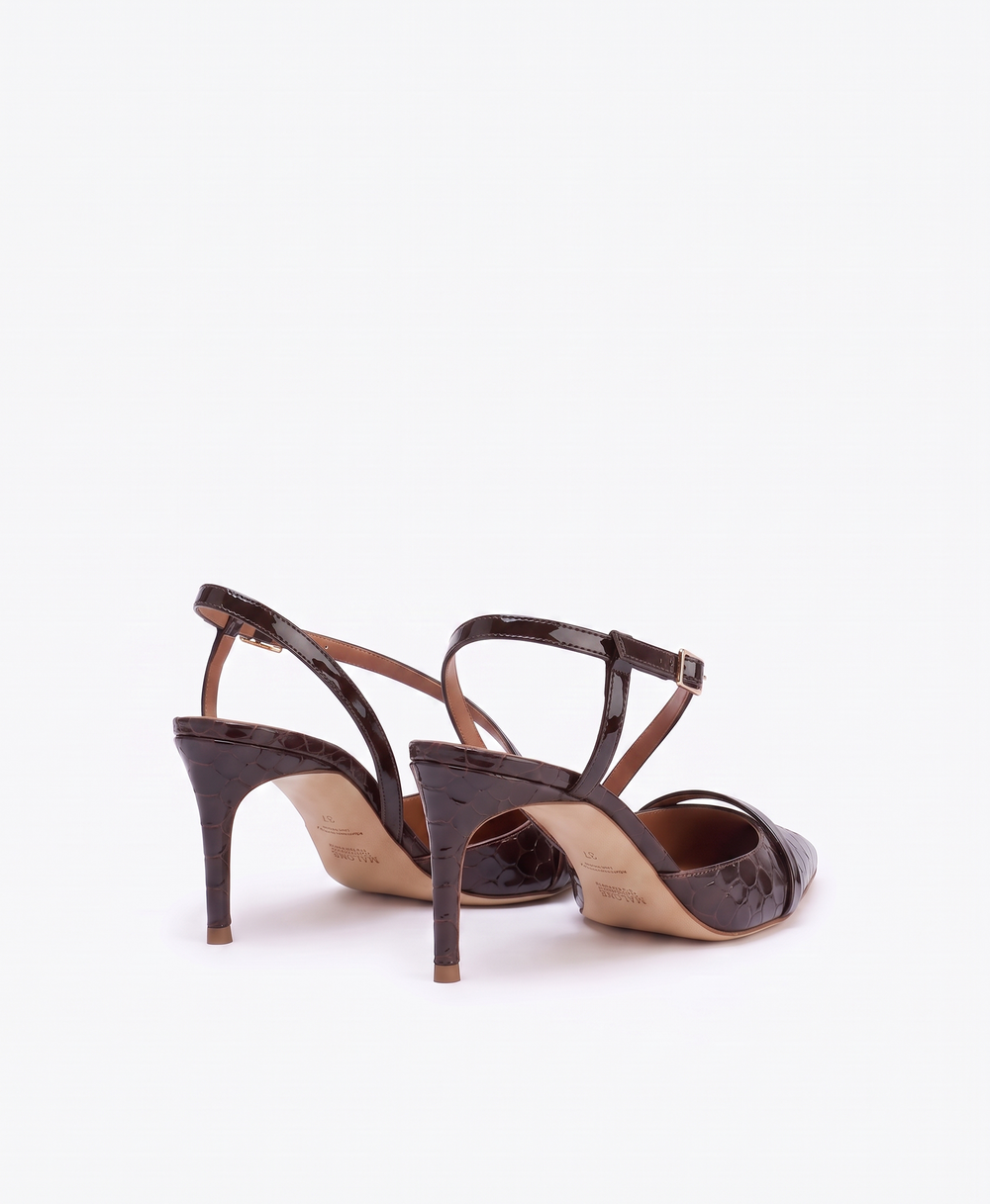 Malone Souliers Valeria 70 Dark Brown Embossed Leather Slingbacks