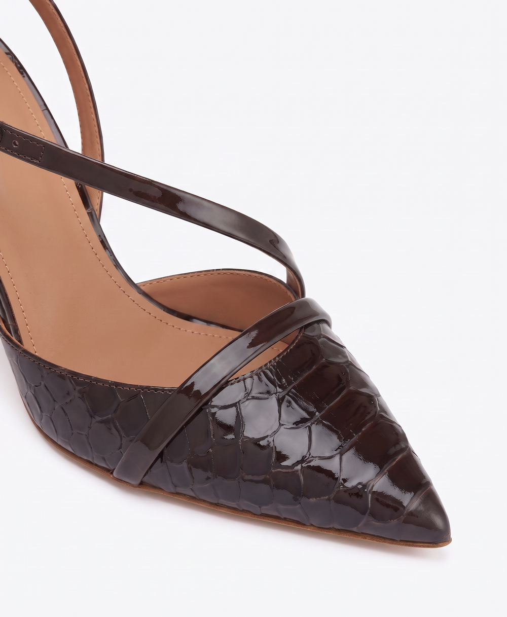 Malone Souliers Valeria 70 Dark Brown Embossed Leather Slingbacks