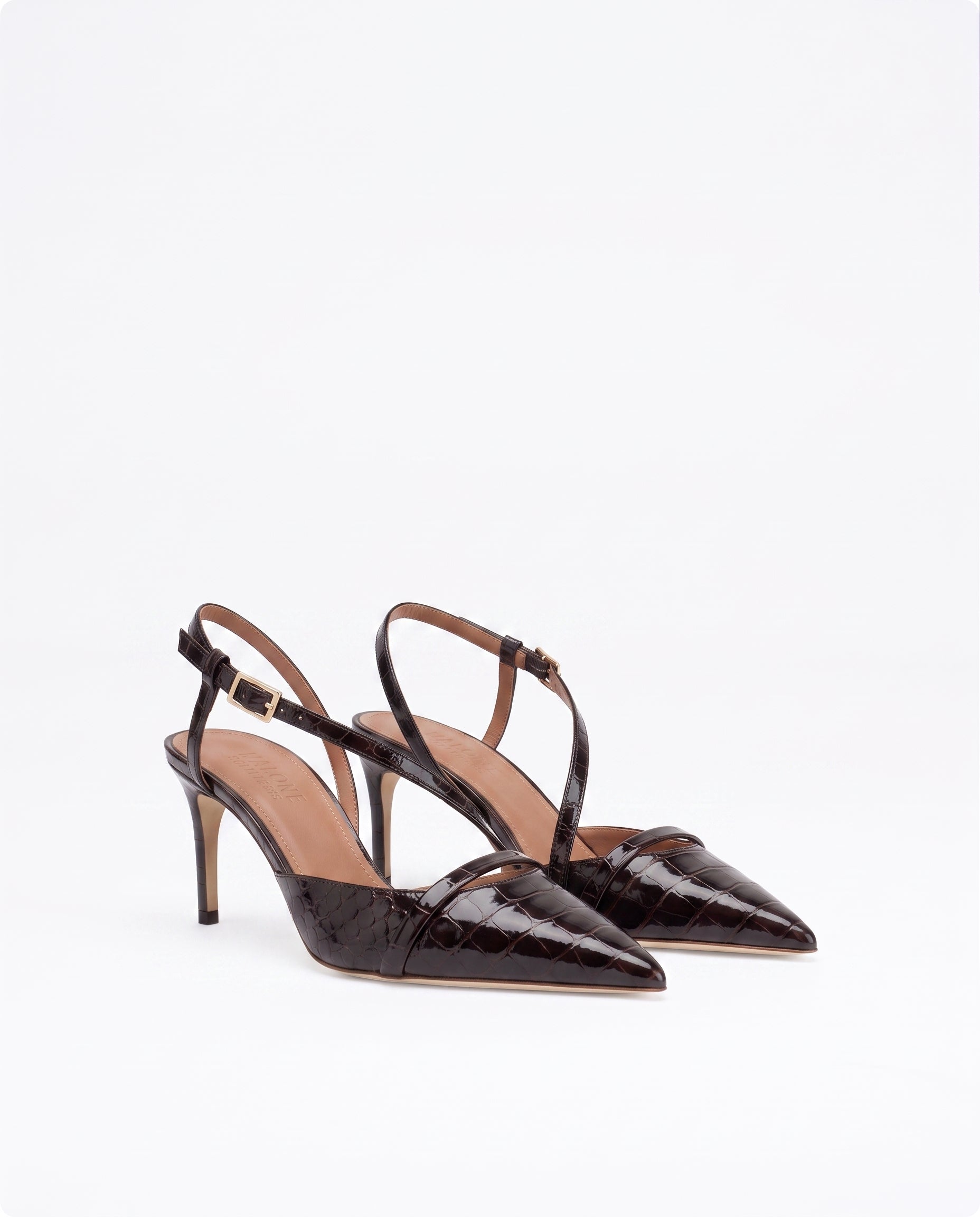 Valeria 70 Dark Brown Embossed Leather Slingbacks