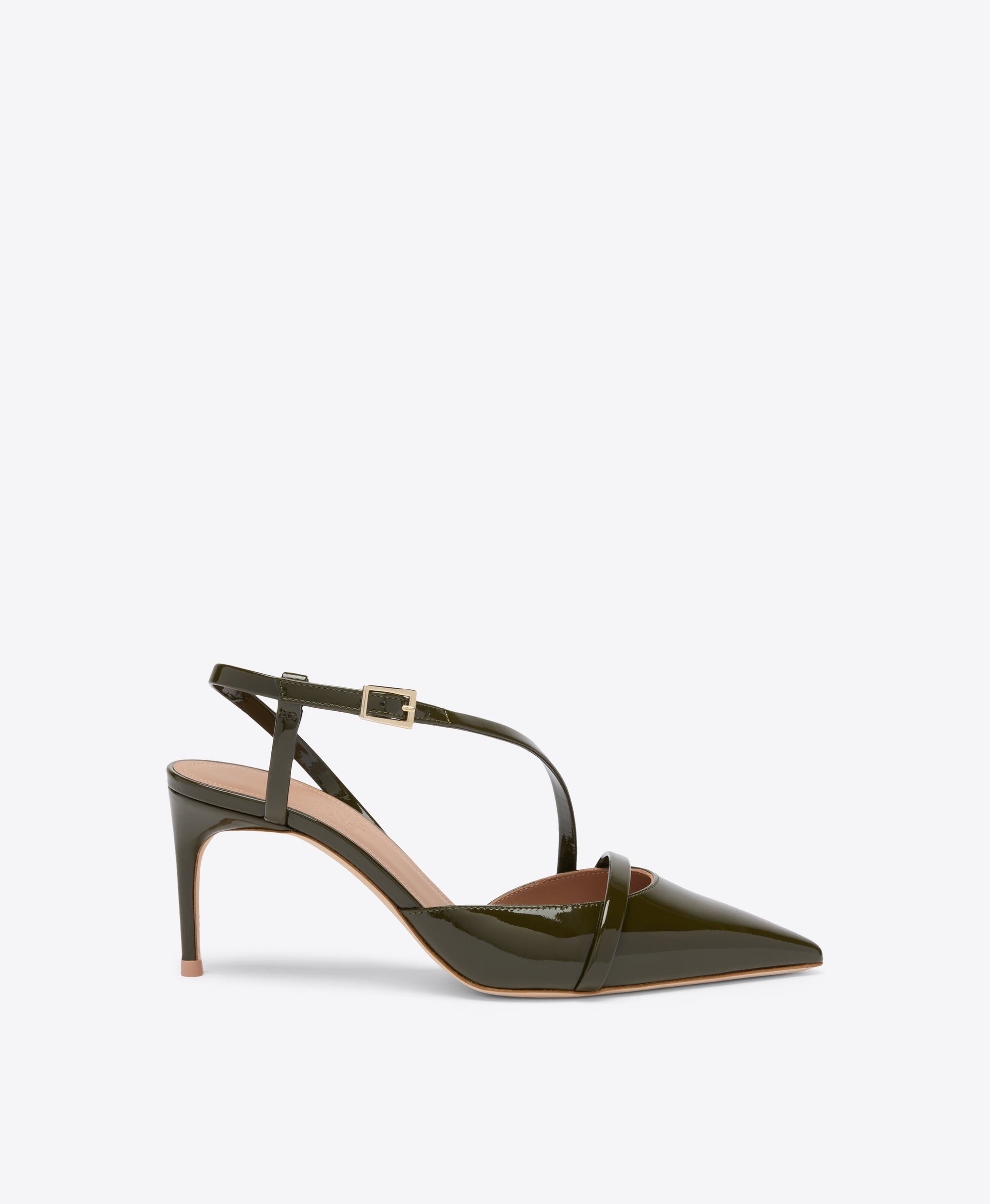 Valeria 70 Olive Patent Heeled Slingbacks Malone Souliers
