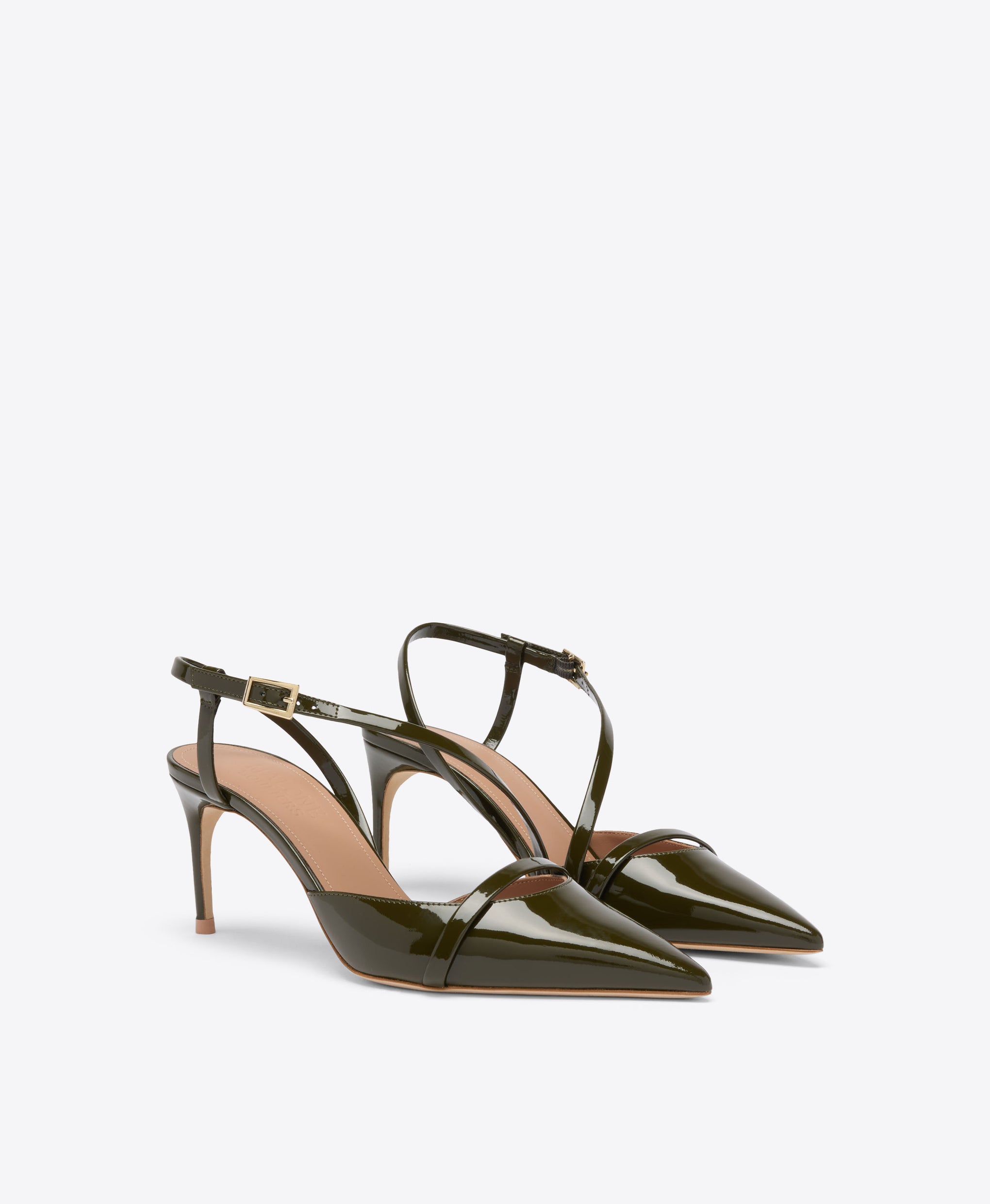 Valeria 70 Olive Patent Heeled Slingbacks Malone Souliers