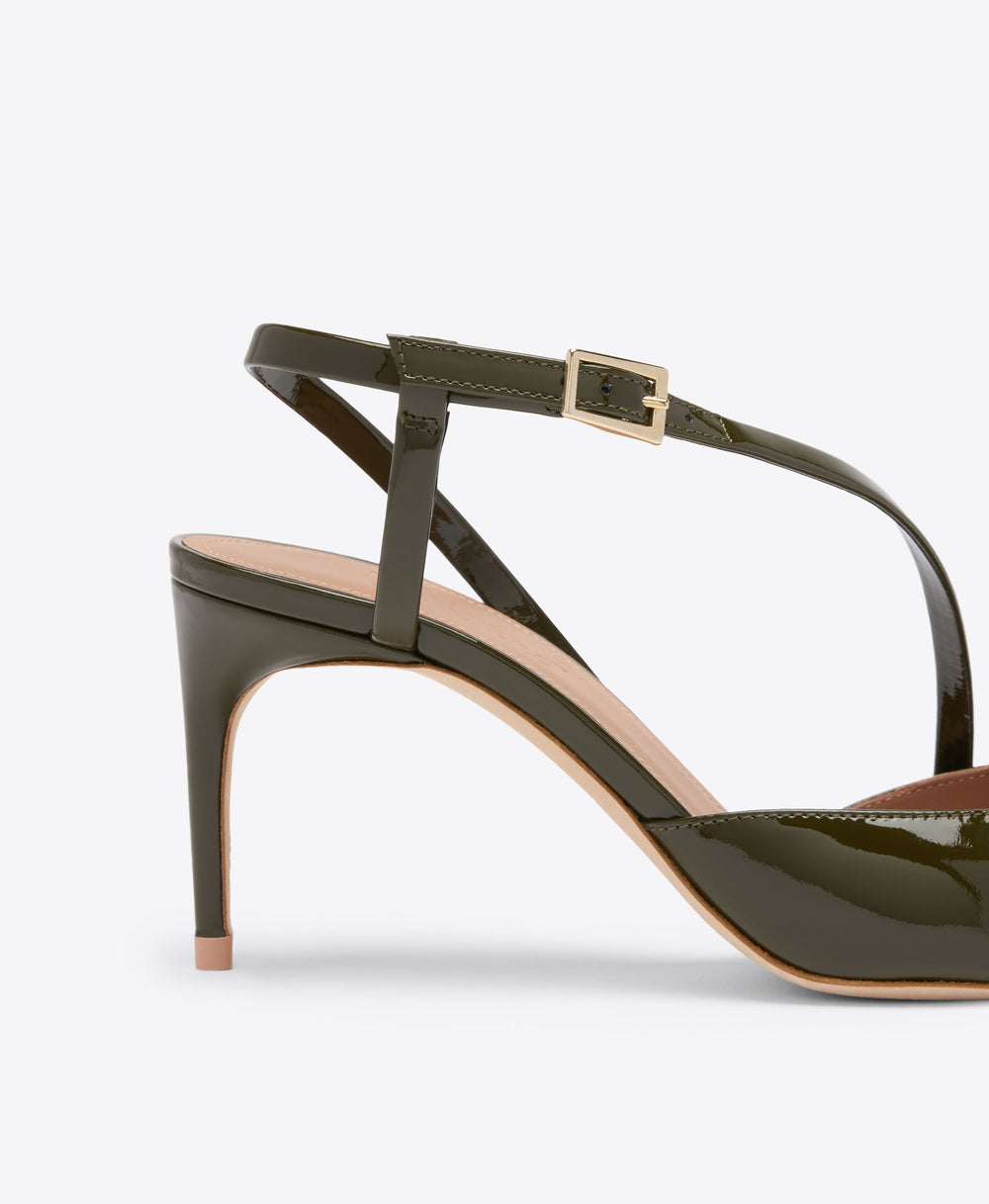 Valeria 70 Olive Patent Heeled Slingbacks Malone Souliers