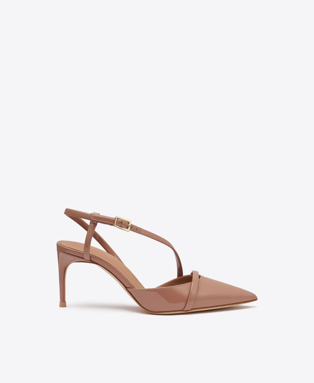 Valeria 70 Beige Patent Slingback Pumps Malone Souliers