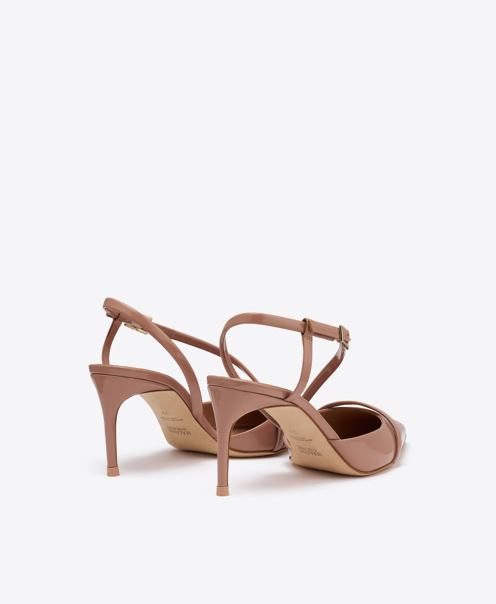 Valeria 70 Beige Patent Slingback Pumps Malone Souliers
