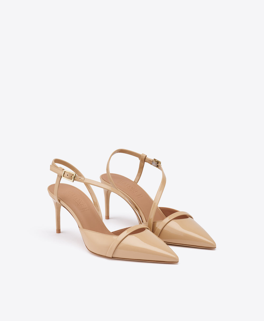 Valeria 70 Buff Patent Slingbacks with Adjustable Strap Malone Souliers