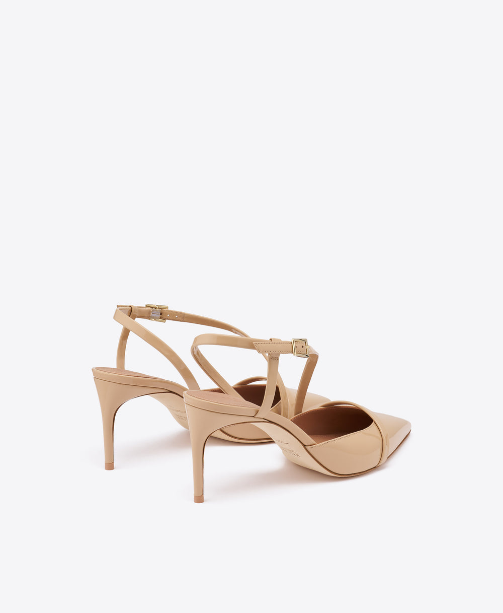 Valeria 70 Buff Patent Slingbacks with Adjustable Strap Malone Souliers