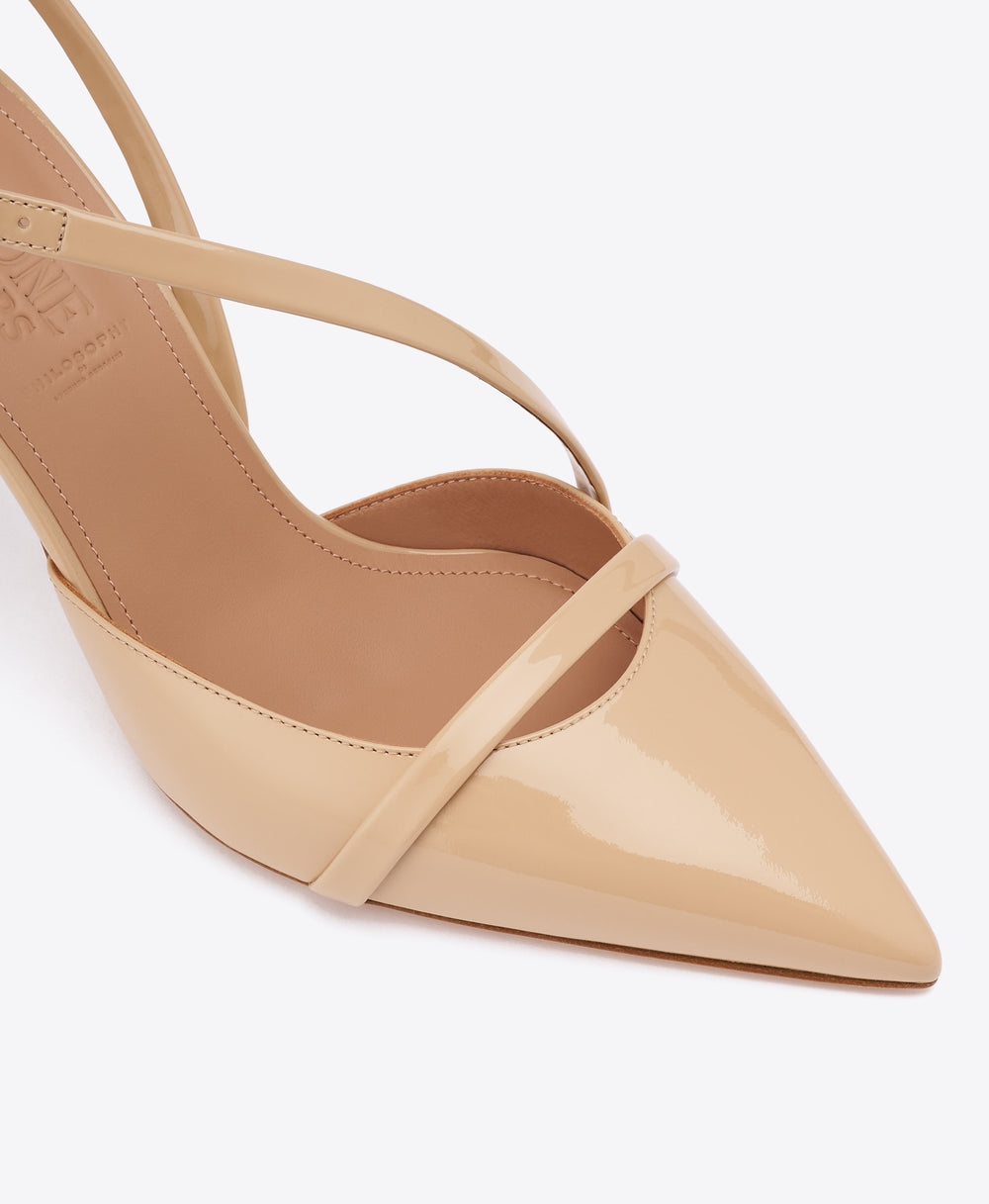 Valeria 70 Buff Patent Slingbacks with Adjustable Strap Malone Souliers