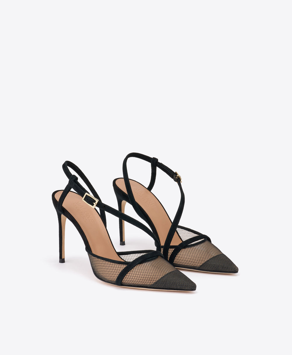 Valeria 90 Black Mesh Slingback Pumps Malone Souliers
