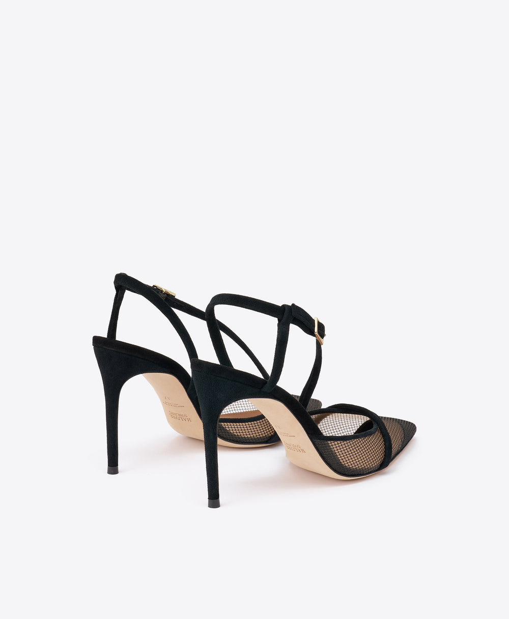 Valeria 90 Black Mesh Slingback Pumps Malone Souliers