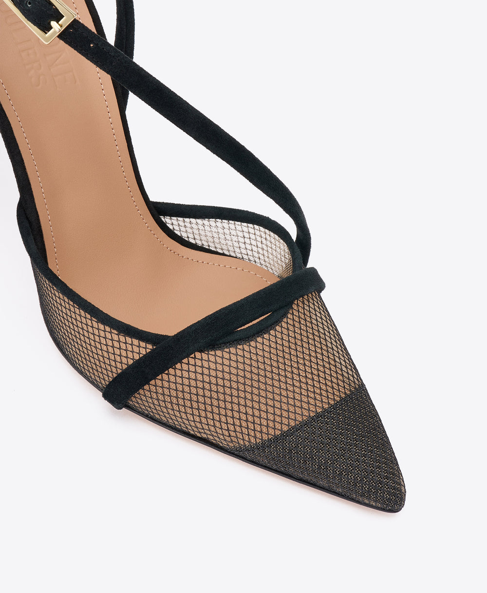 Valeria 90 Black Mesh Slingback Pumps Malone Souliers