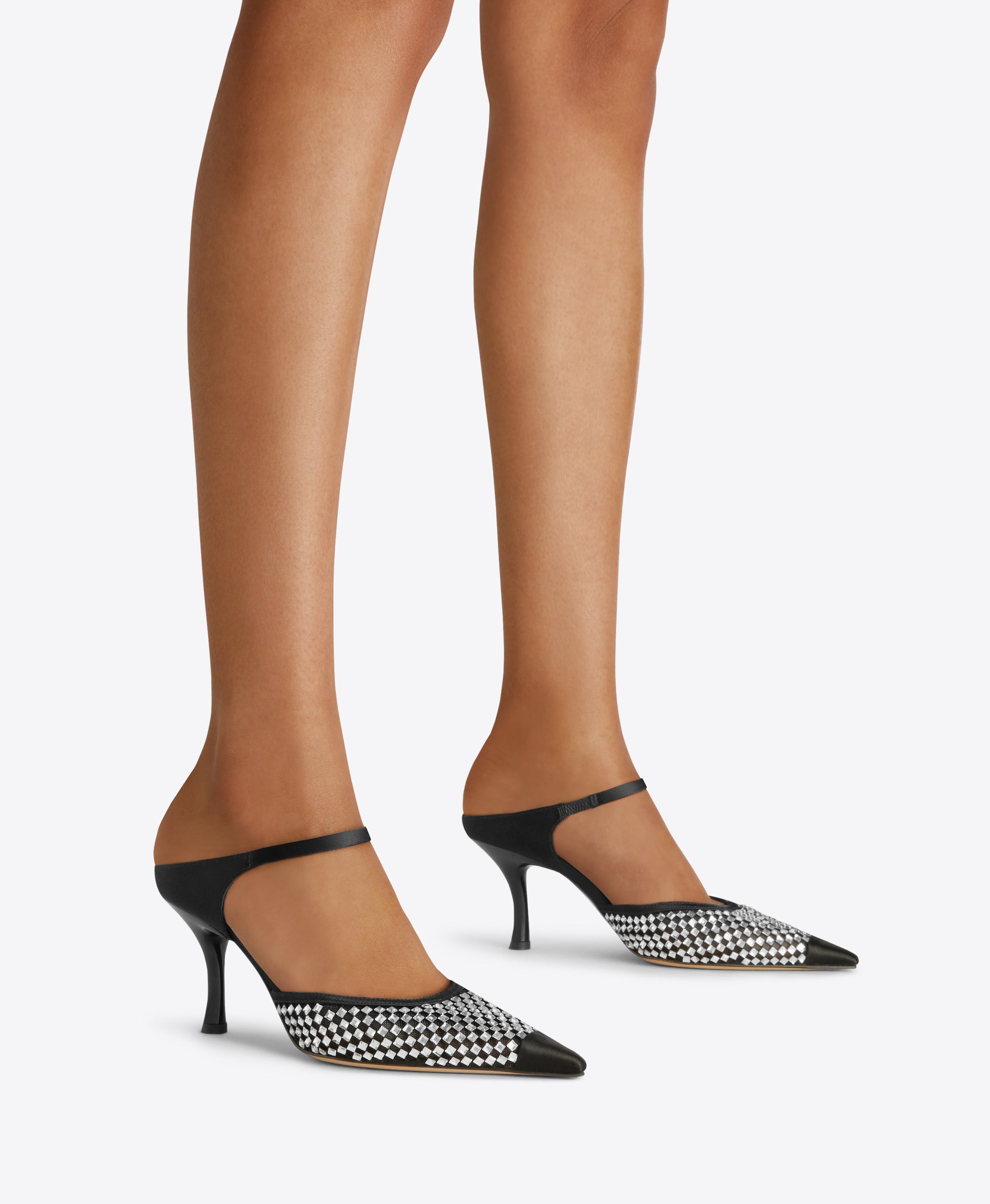 Vega 70 Black Crystal Satin Heeled Mules Malone Souliers