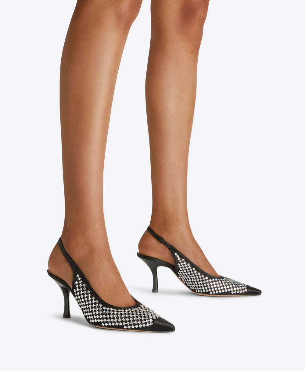 Vesper 70 Black Crystal Satin Heeled Slingbacks Malone Souliers