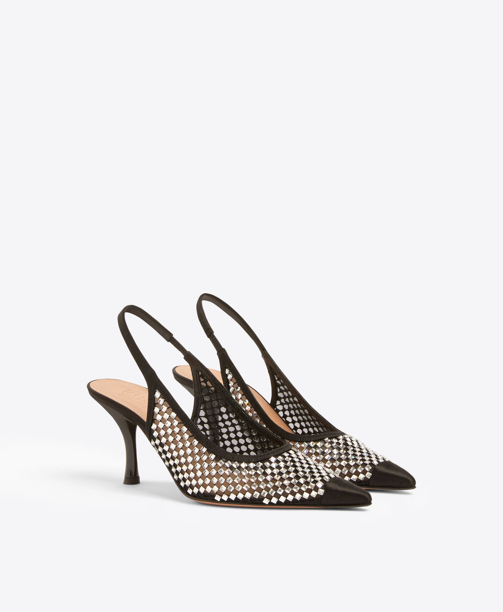 Vesper 70 Black Crystal Satin Heeled Slingbacks Malone Souliers