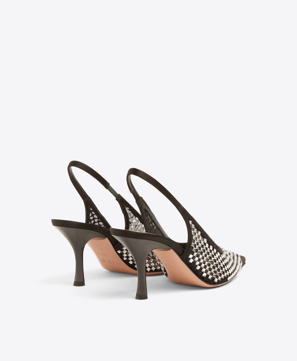 Vesper 70 Black Crystal Satin Heeled Slingbacks Malone Souliers