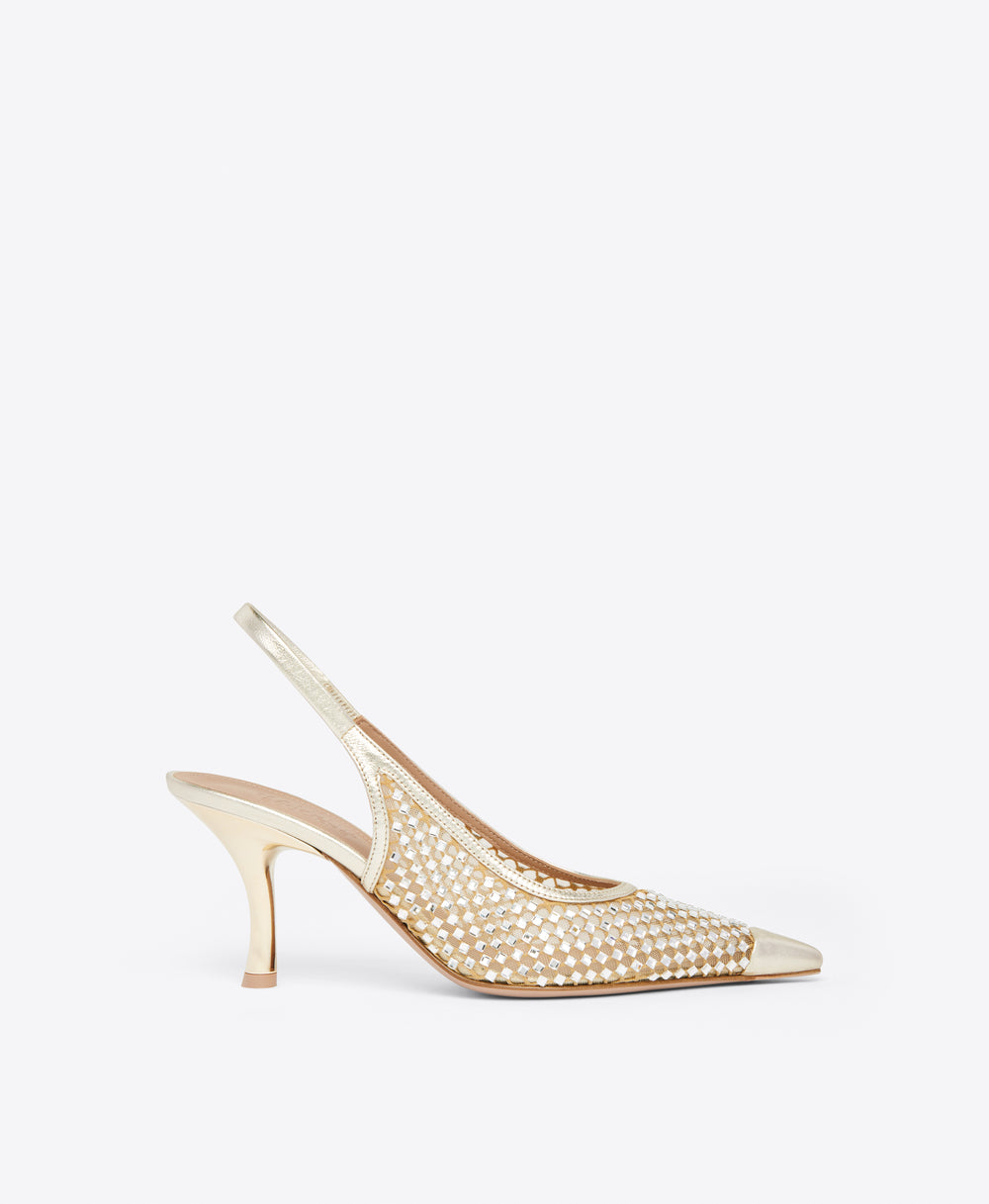 Vesper 70 Crystal Mesh Platino Slingback Malone Souliers