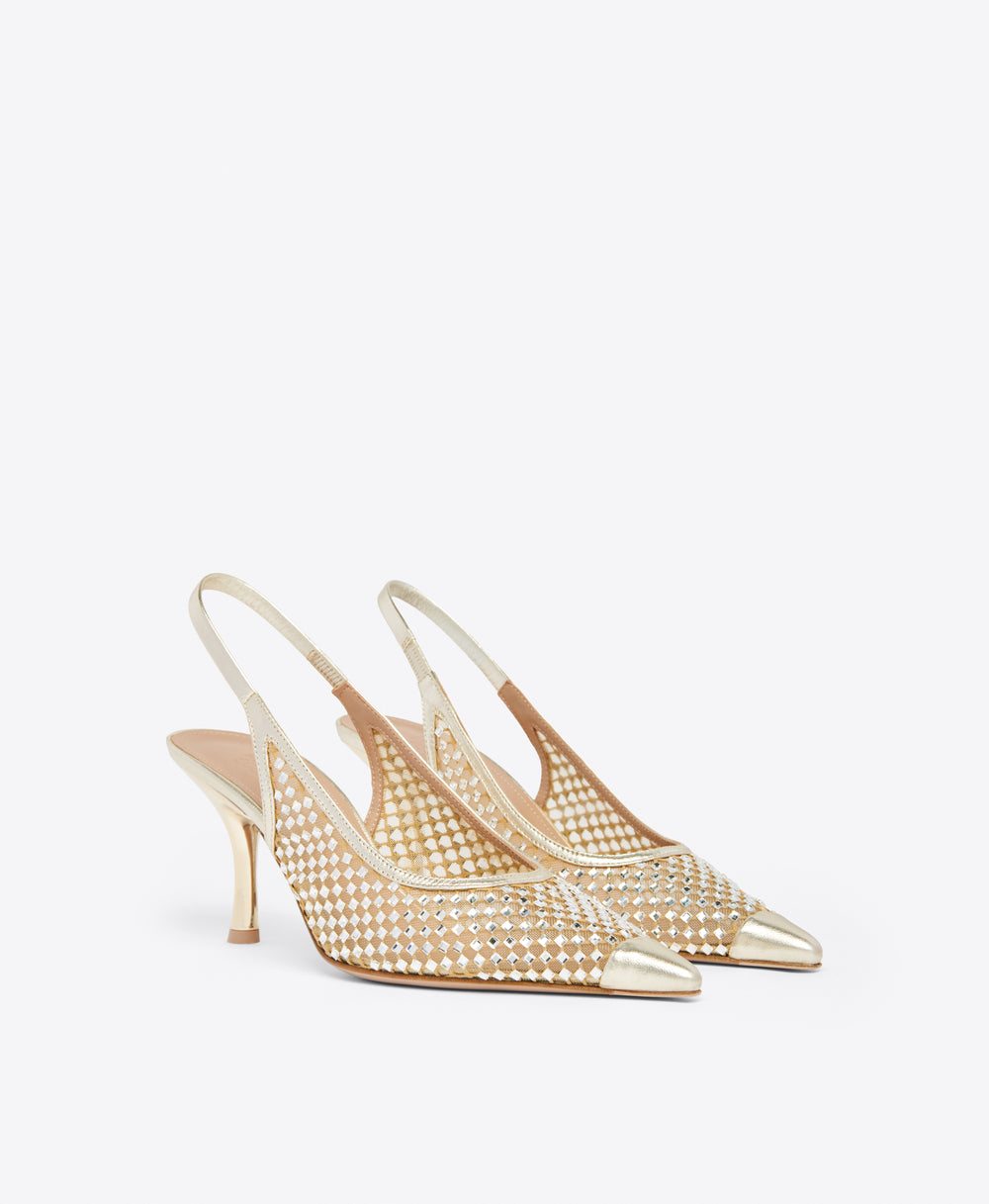 Vesper 70 Crystal Mesh Platino Slingback Malone Souliers