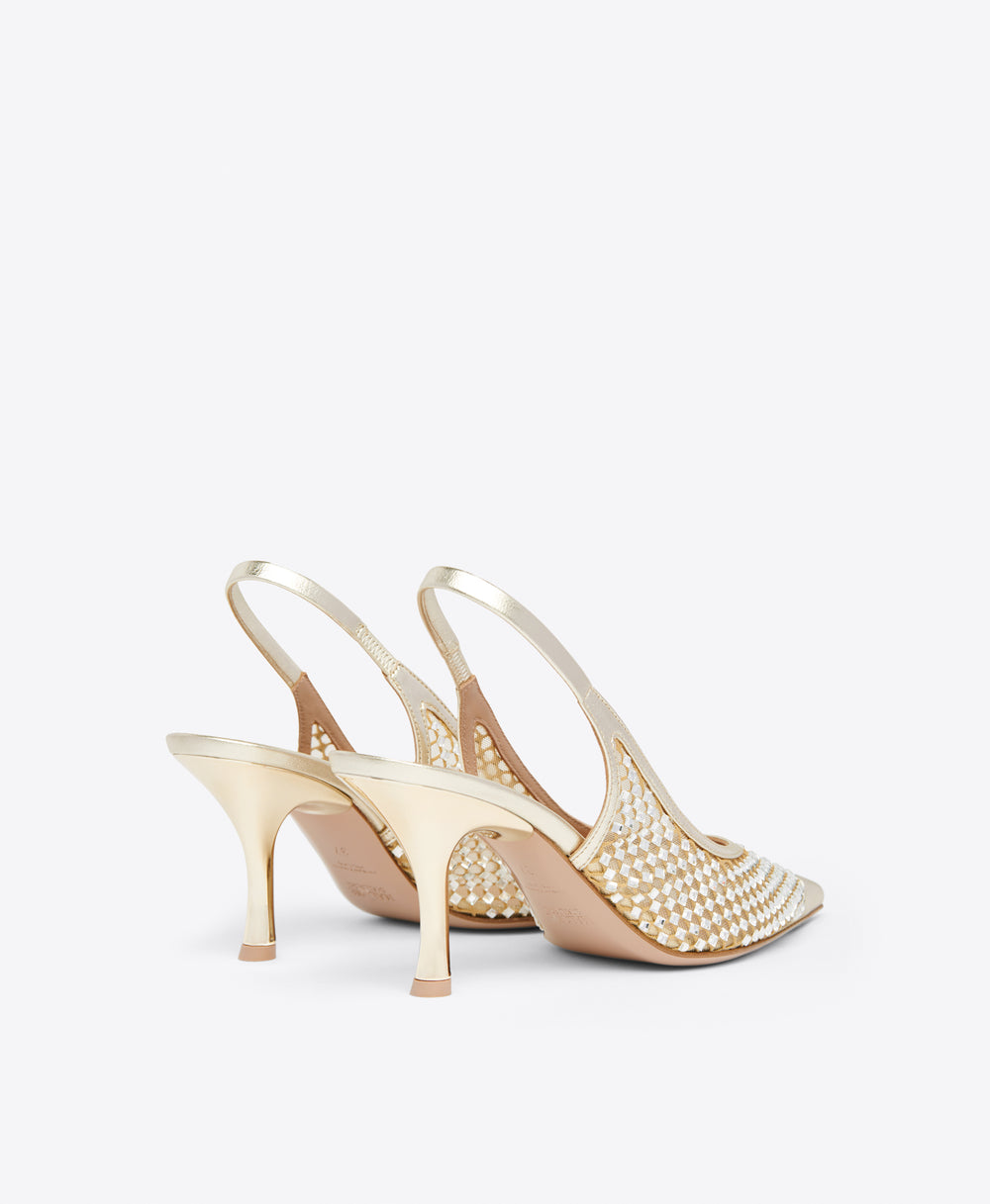 Vesper 70 Crystal Mesh Platino Slingback Malone Souliers