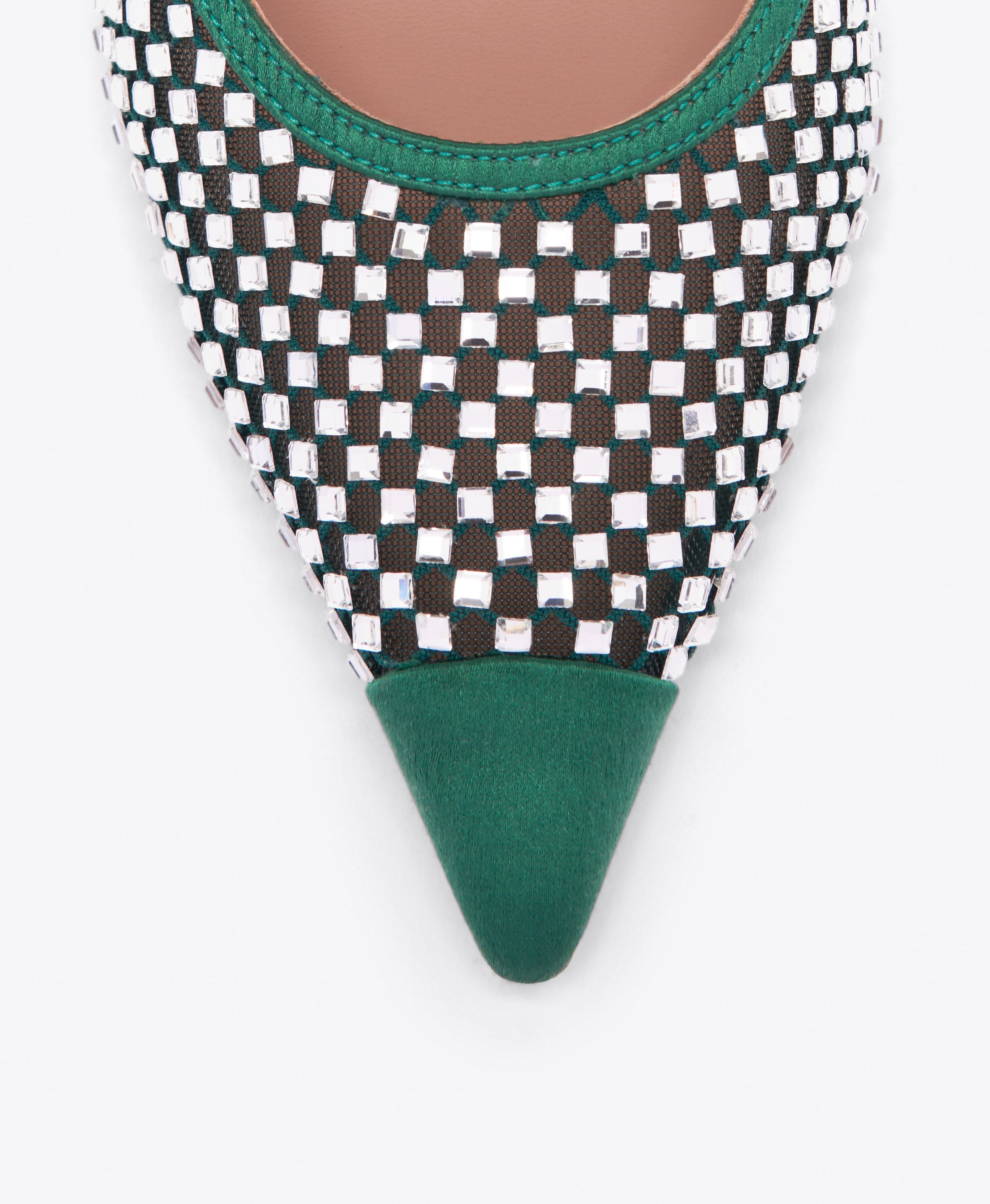 Vesper 70 Crystal Mesh Forest Green Slingback | Malone Souliers