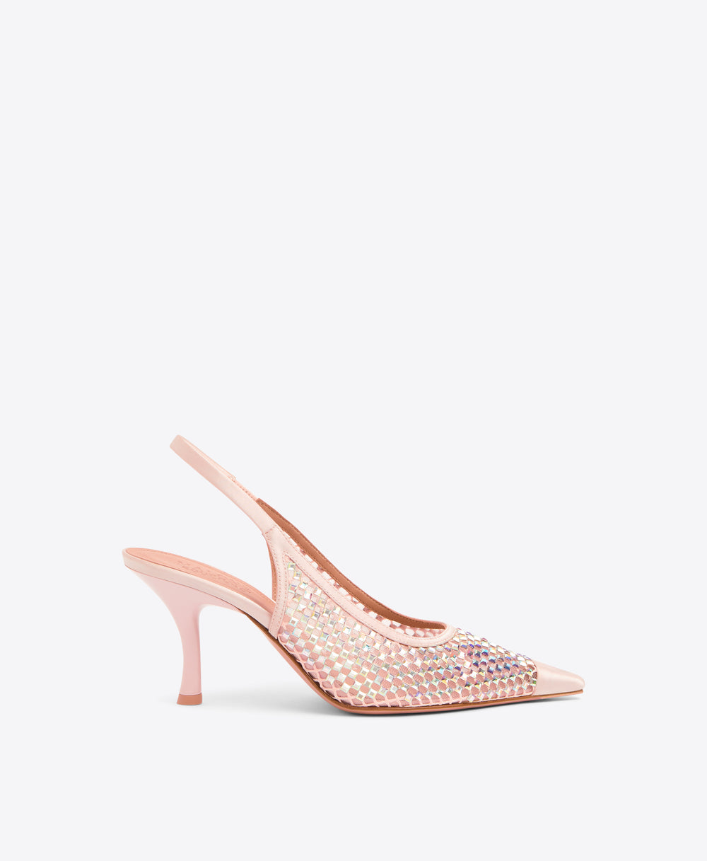 Vesper 70 Pastel Pink Crystal Heeled Slingbacks Malone Souliers