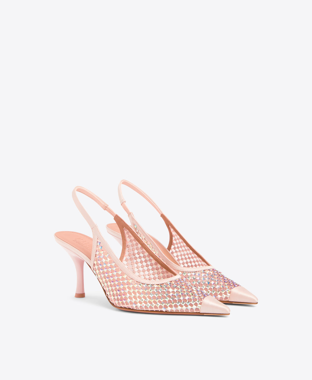 Vesper 70 Pastel Pink Crystal Heeled Slingbacks Malone Souliers