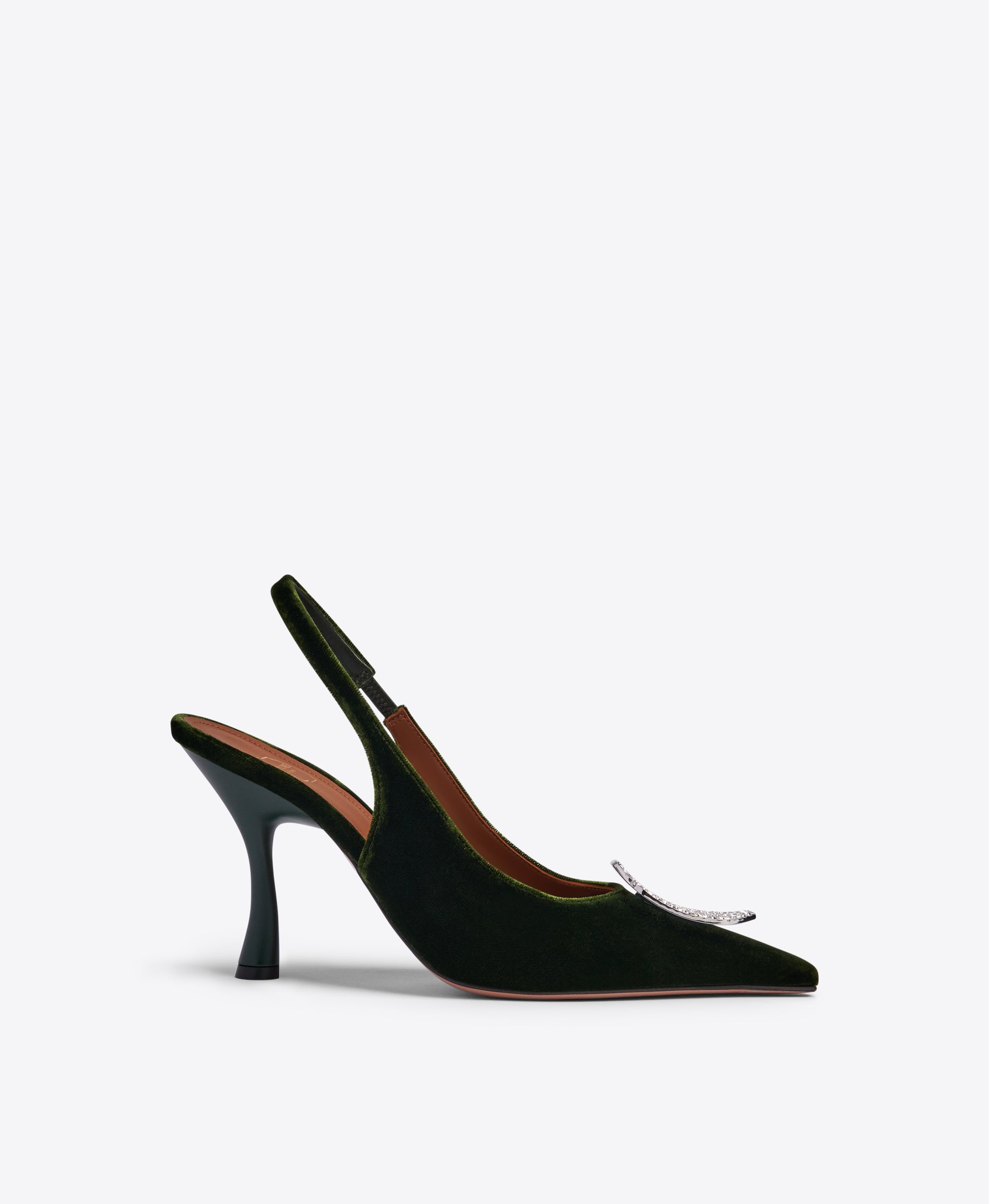 Pine Green Velvet Pointed Toe Slingbacks with Ornament | Malone Souliers