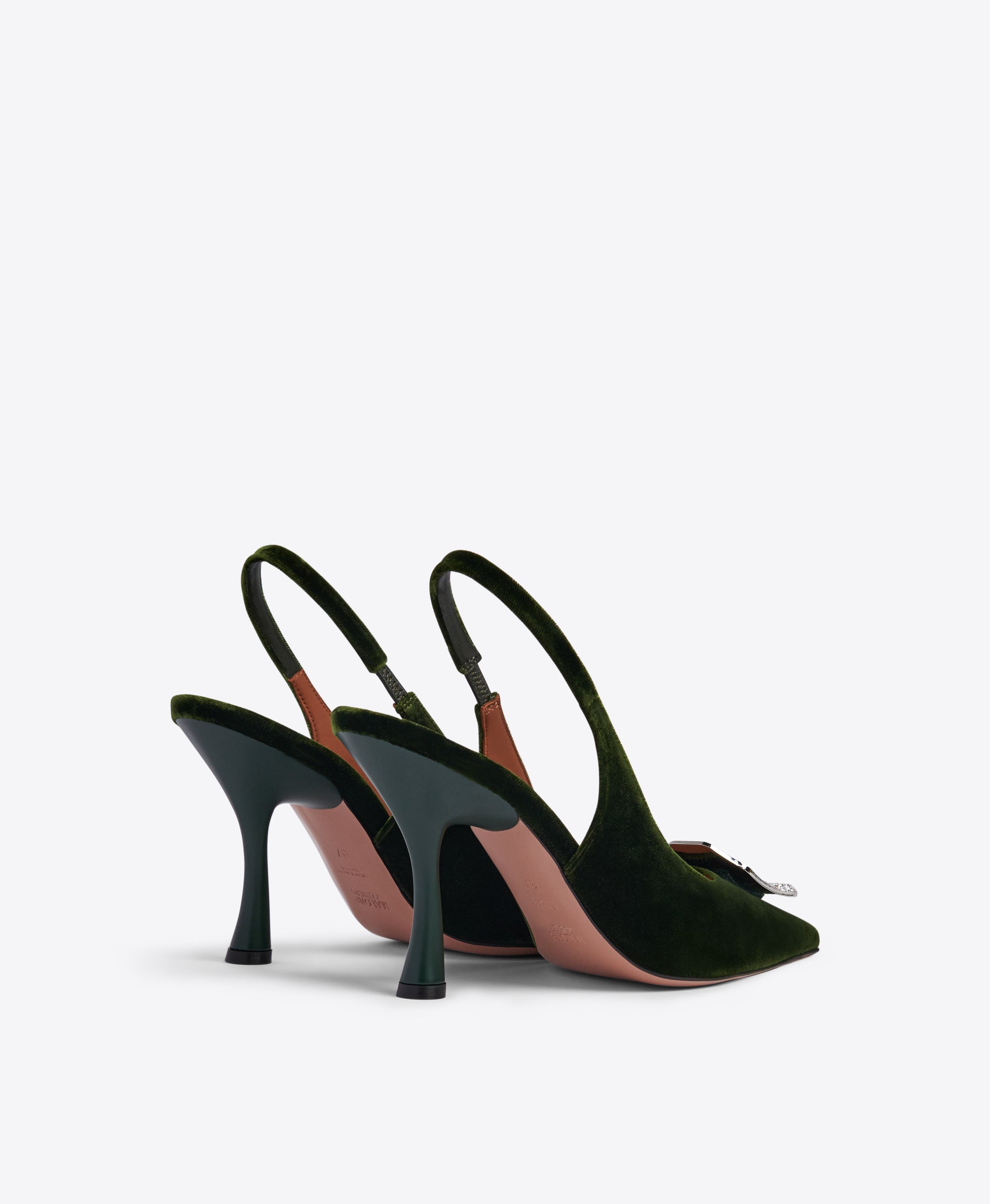 Pine Green Velvet Pointed Toe Slingbacks with Ornament | Malone Souliers