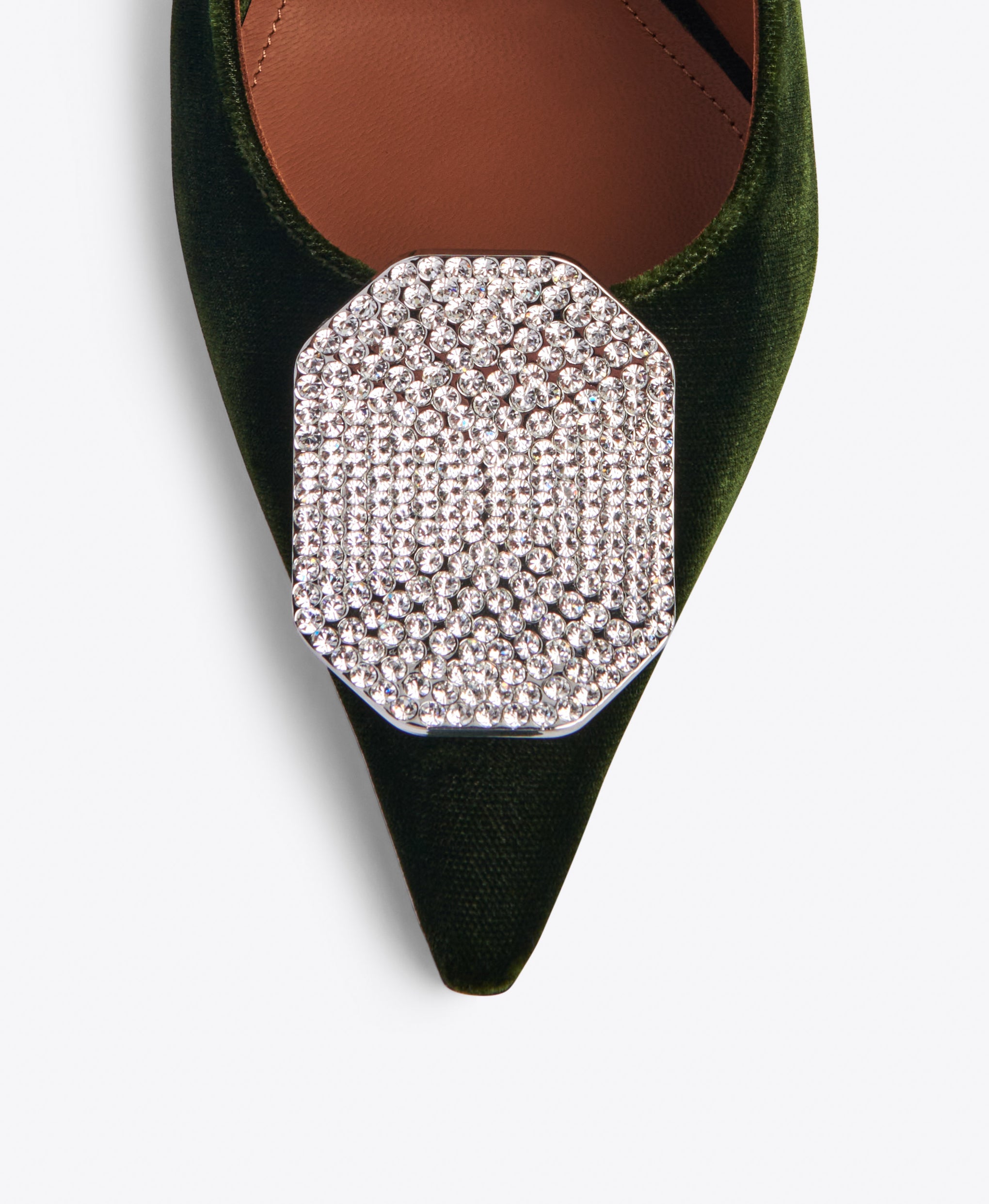 Pine Green Velvet Pointed Toe Slingbacks with Ornament | Malone Souliers