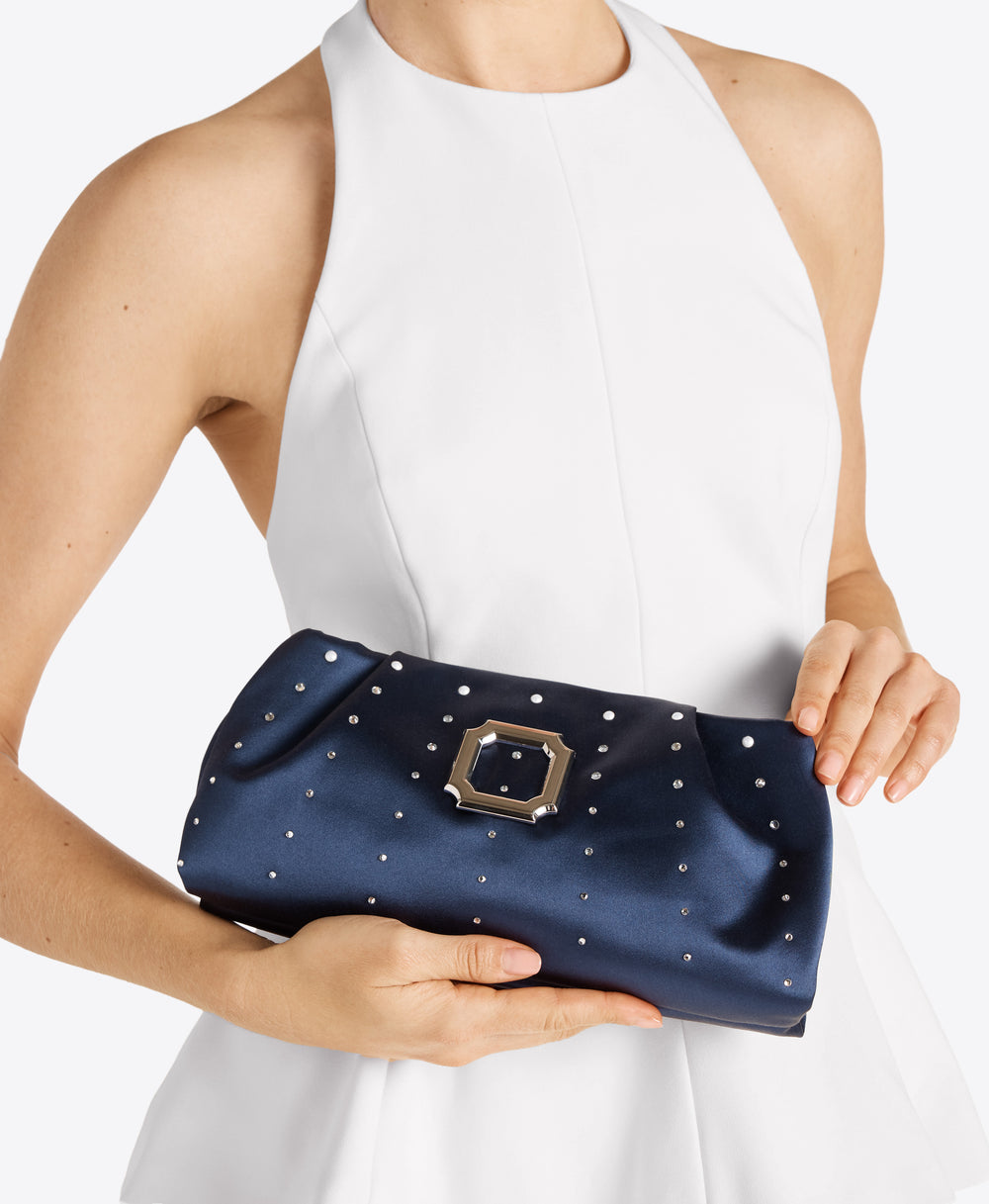 Vittoria Navy Satin Clutch Bag | Malone Souliers