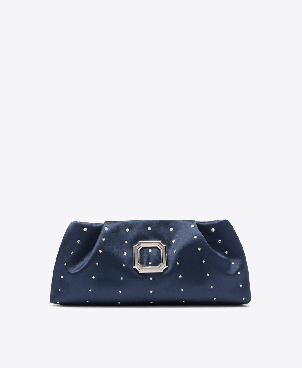 Vittoria Navy Satin Clutch Bag | Malone Souliers