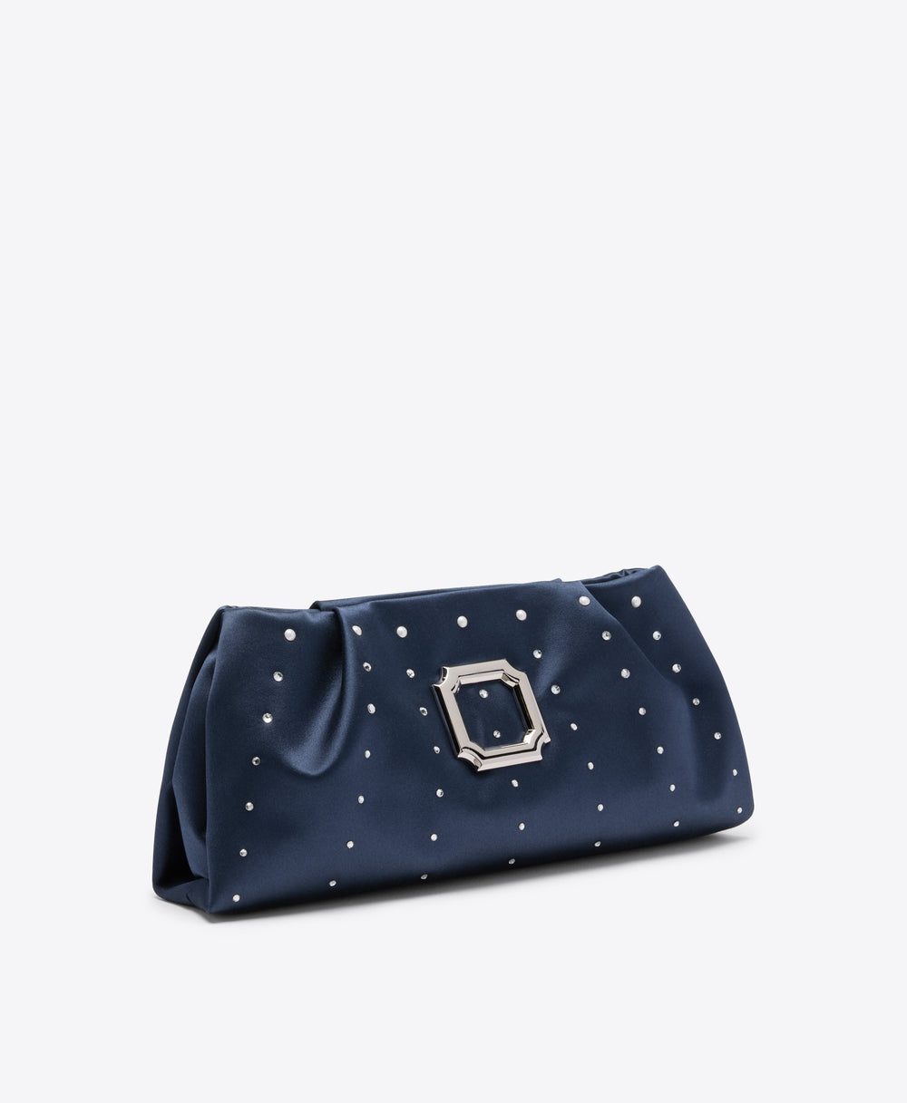Vittoria Navy Satin Clutch Bag | Malone Souliers