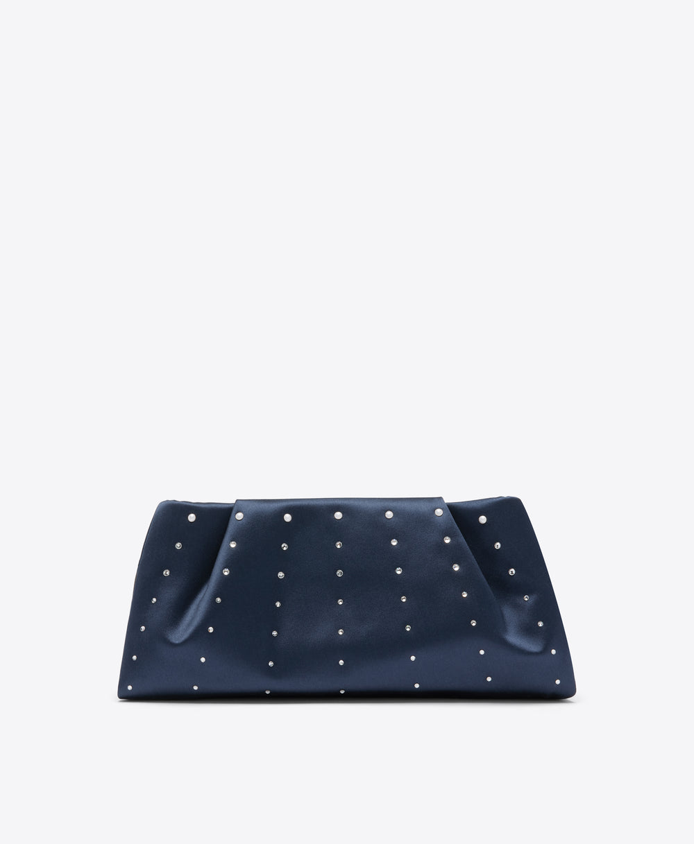 Vittoria Navy Satin Clutch Bag | Malone Souliers