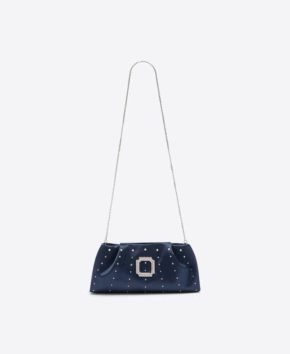 Vittoria Navy Satin Clutch Bag | Malone Souliers