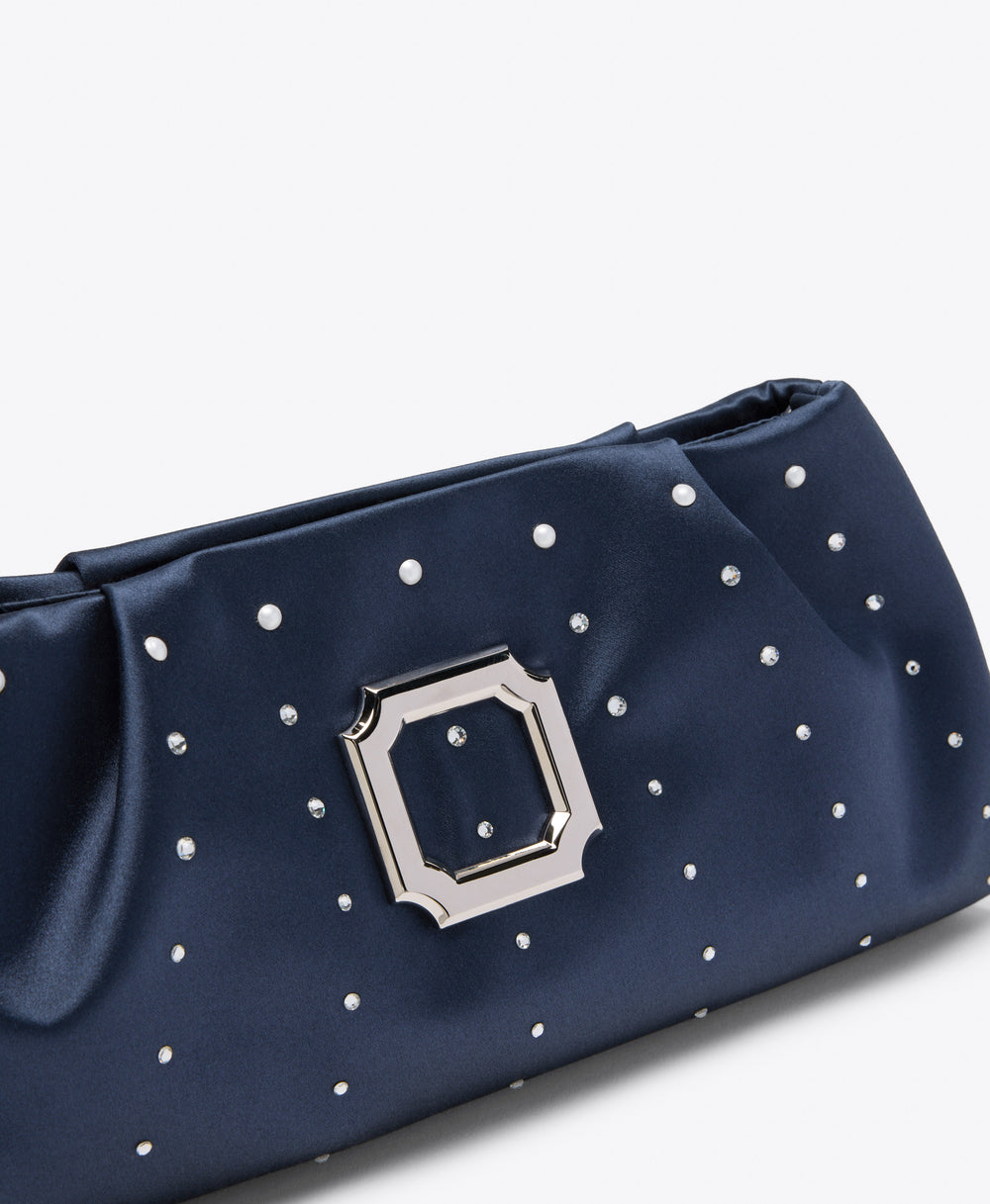 Vittoria Navy Satin Clutch Bag | Malone Souliers