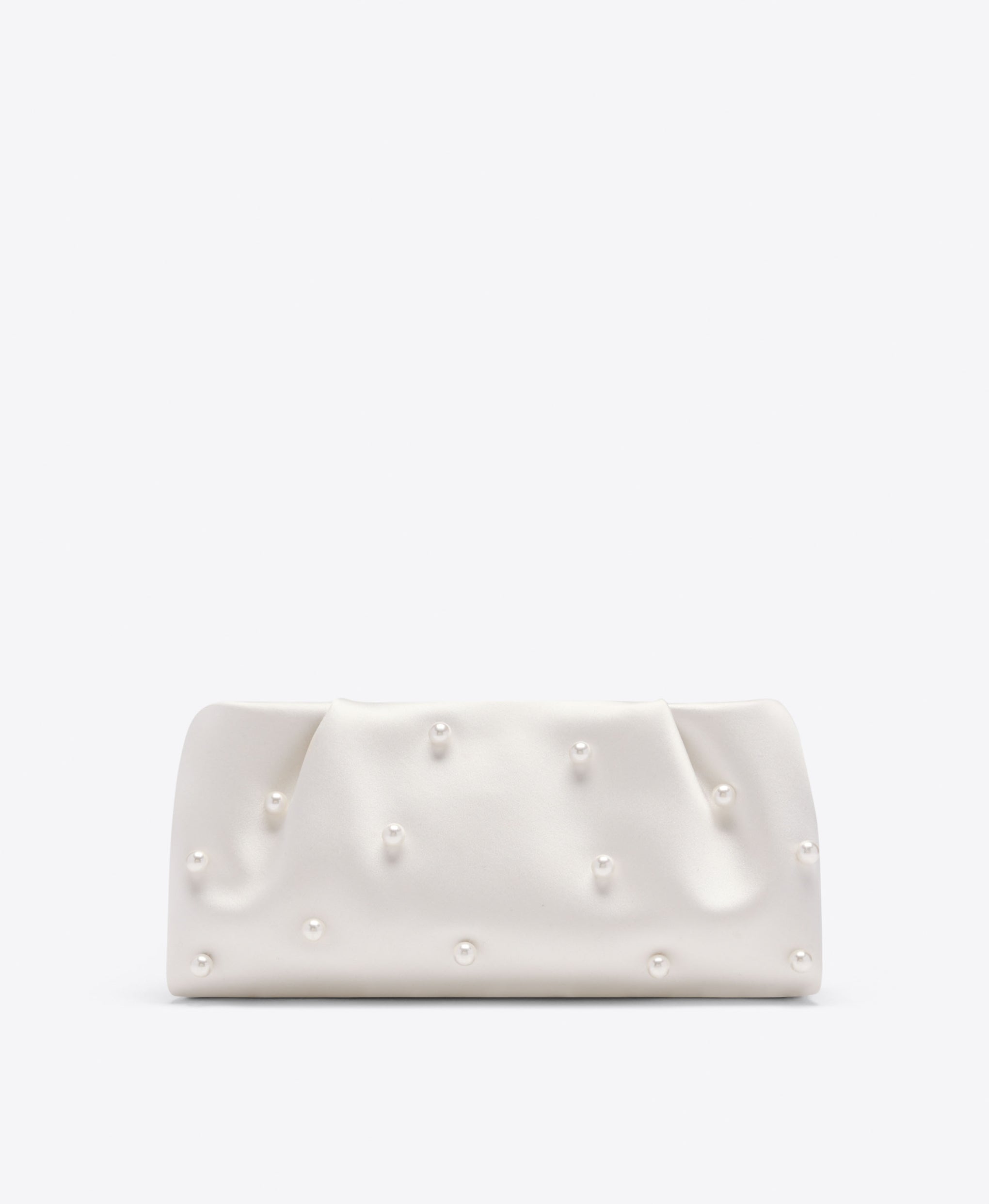 Malone Souliers Vittoria White Satin Clutch Bag with Pearl Embellishments