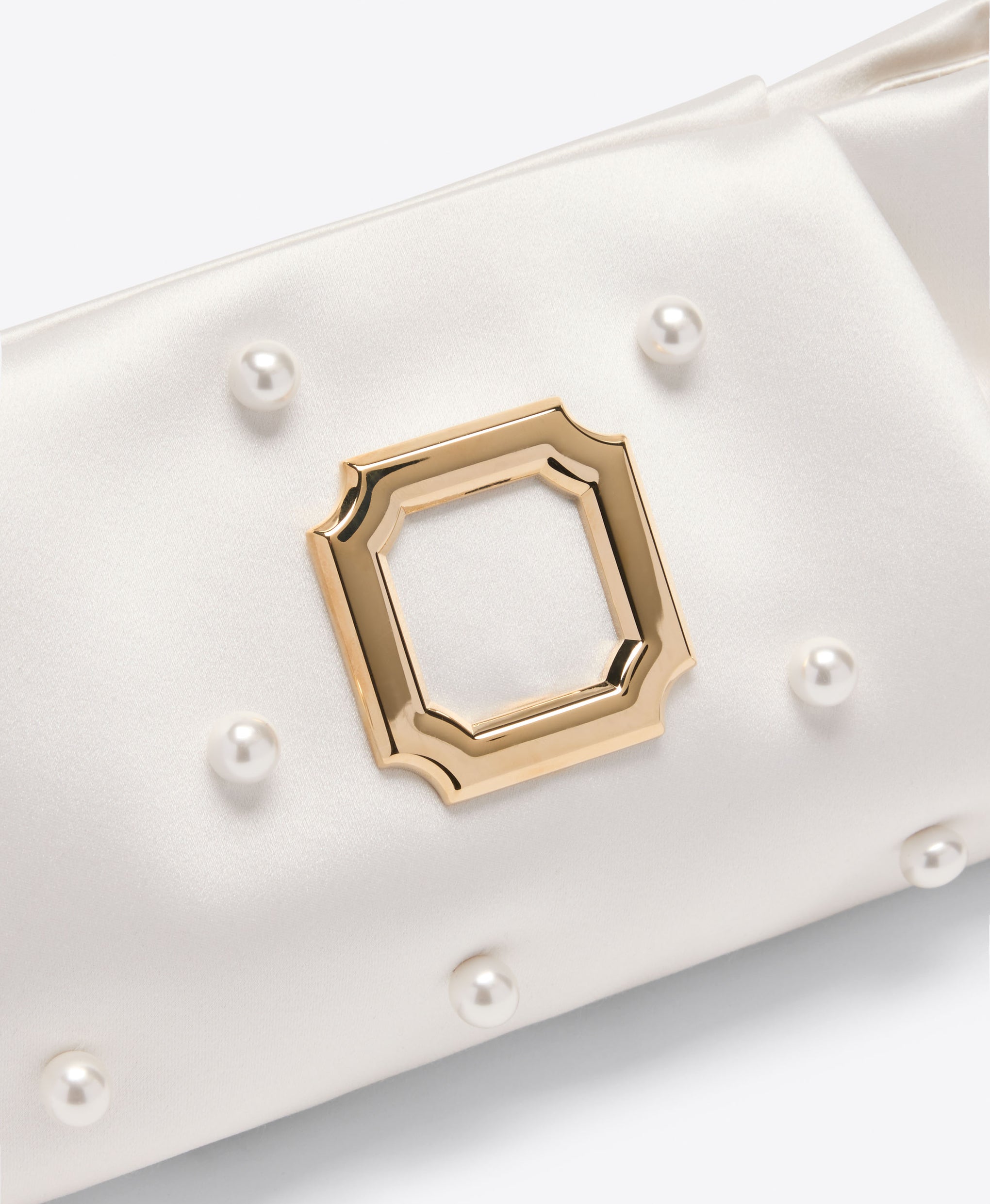 Malone Souliers Vittoria White Satin Clutch Bag with Pearl Embellishments