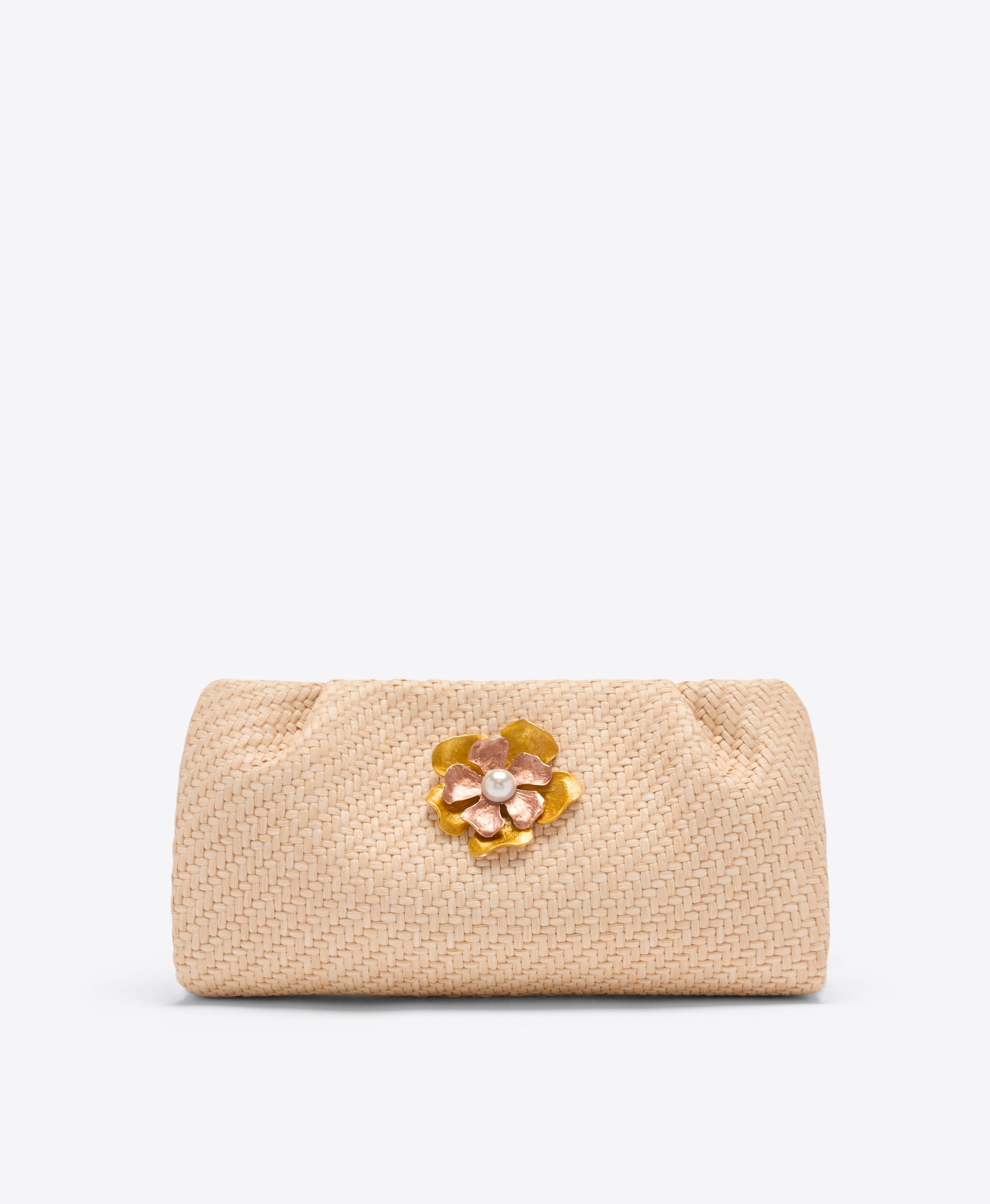 Vittoria Raffia Clutch Bag with Flower Ornament Malone Souliers