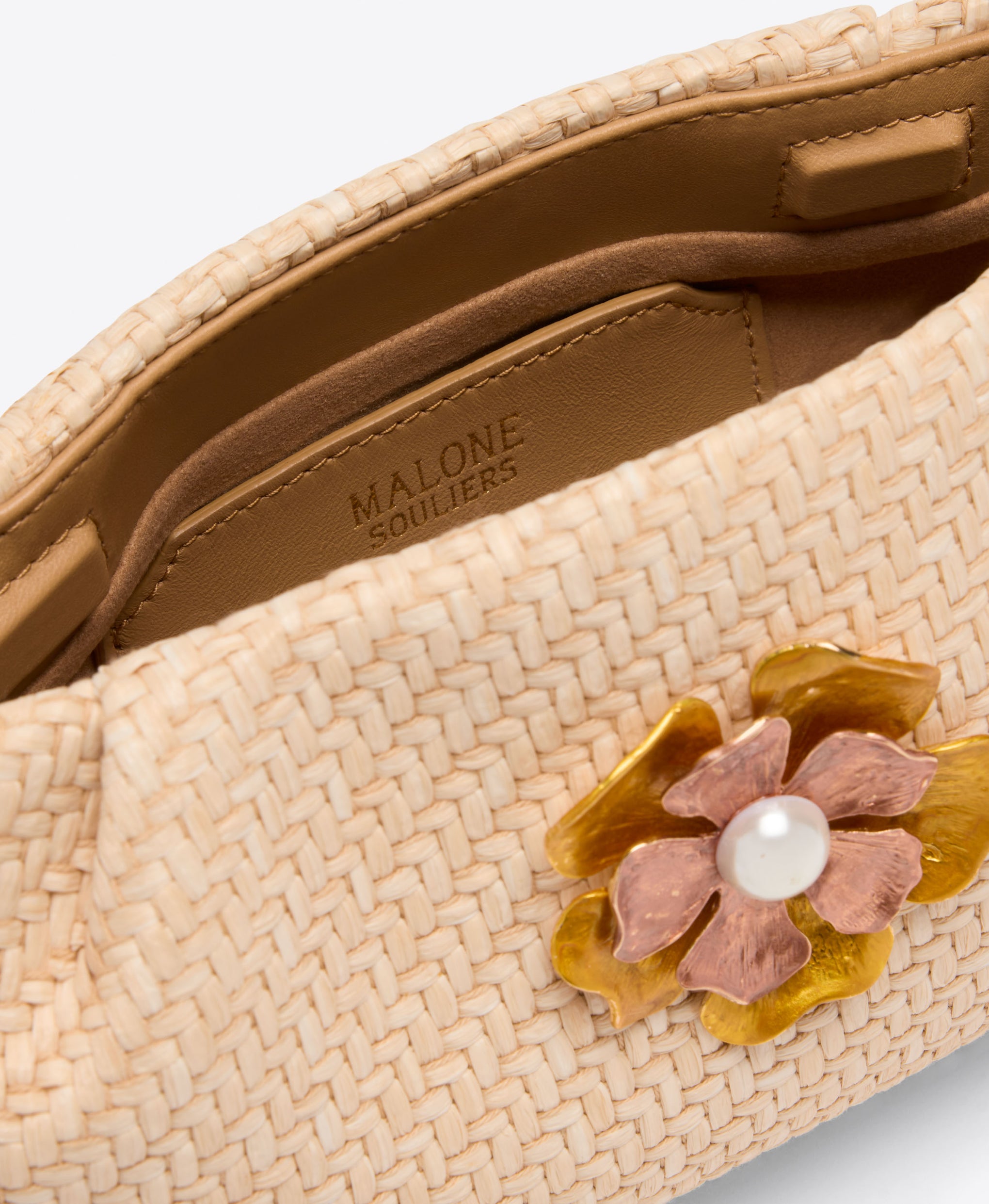 Vittoria Raffia Clutch Bag with Flower Ornament Malone Souliers