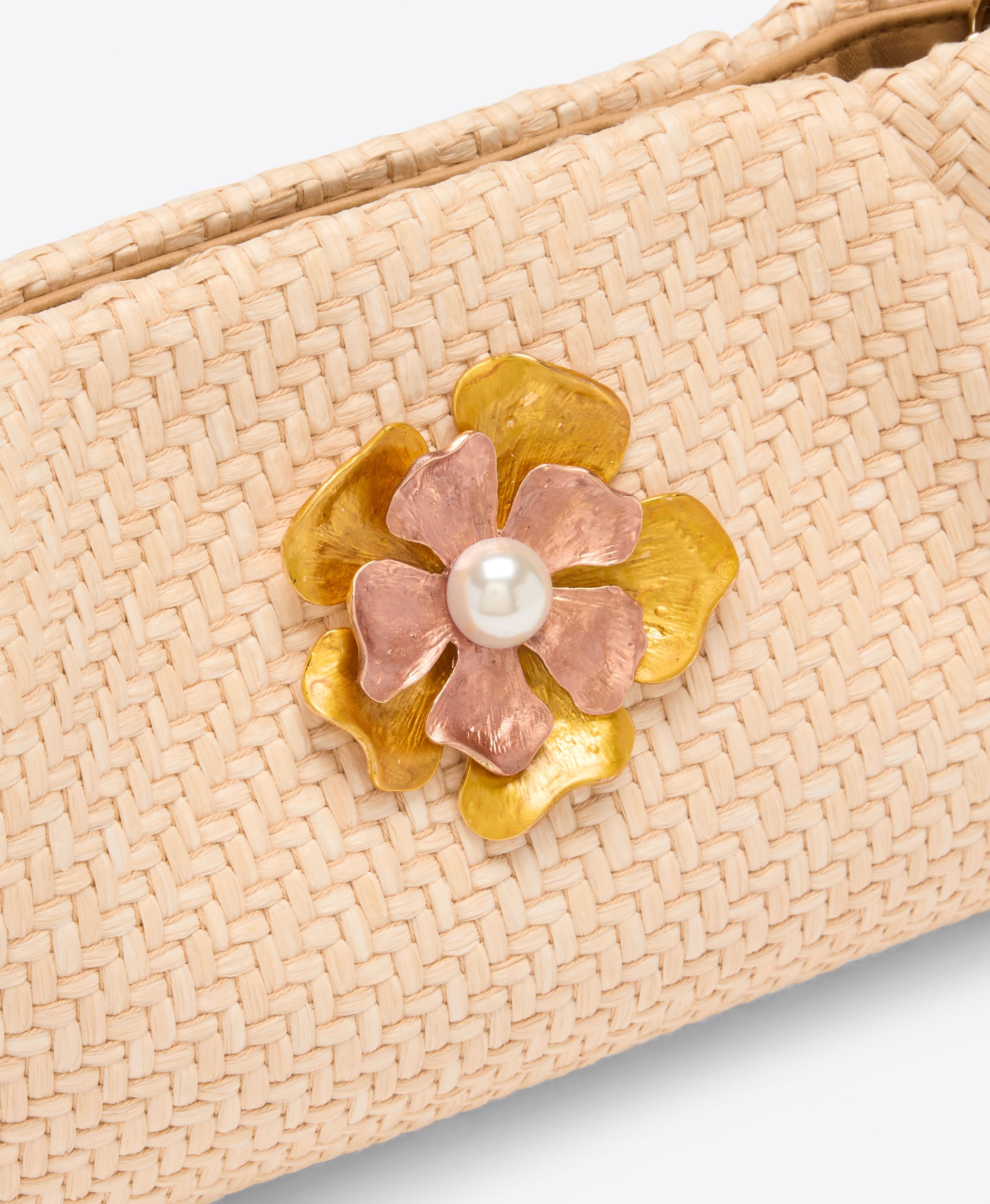 Vittoria Raffia Clutch Bag with Flower Ornament Malone Souliers