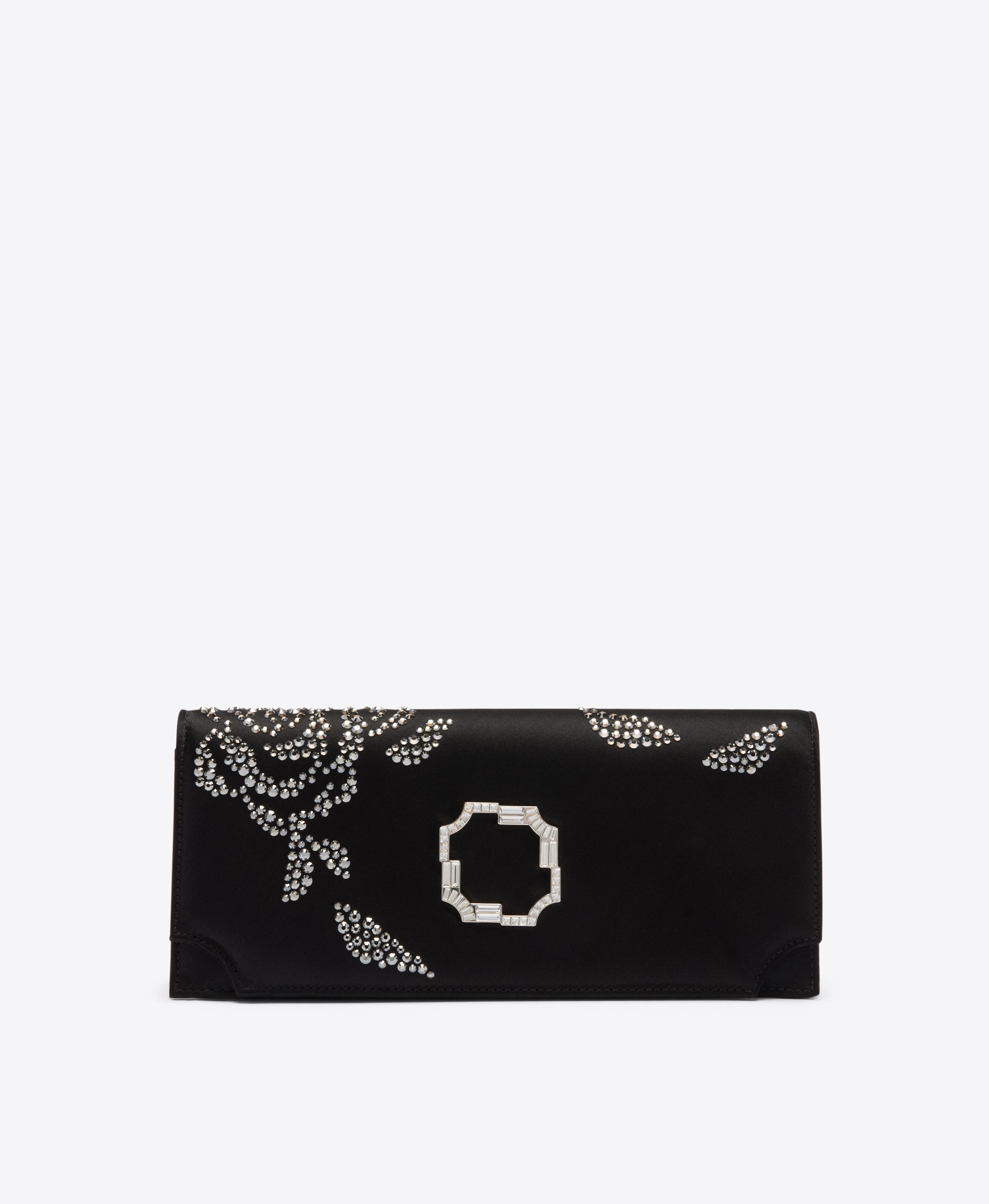 Vivien Black Satin Rose Embellished Clutch Bag Malone Souliers