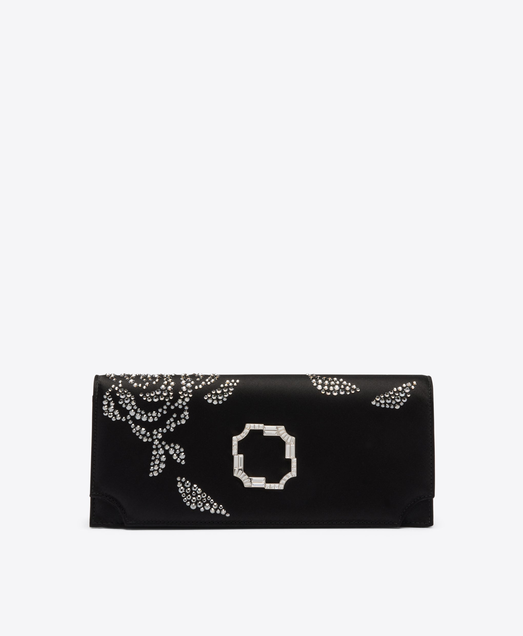 Vivien Black Satin Rose Embellished Clutch Bag Malone Souliers