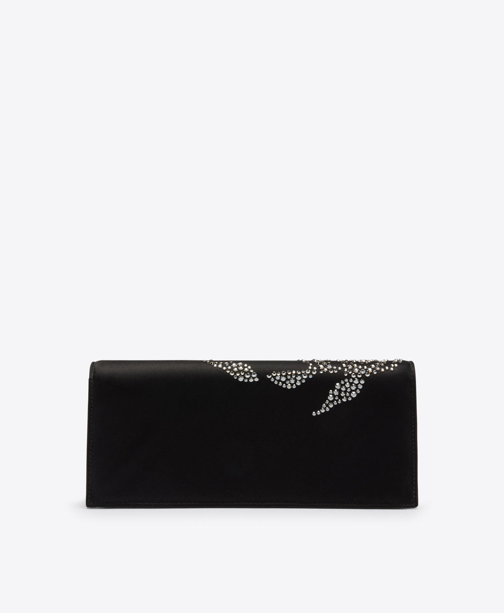 Vivien Black Satin Rose Embellished Clutch Bag Malone Souliers
