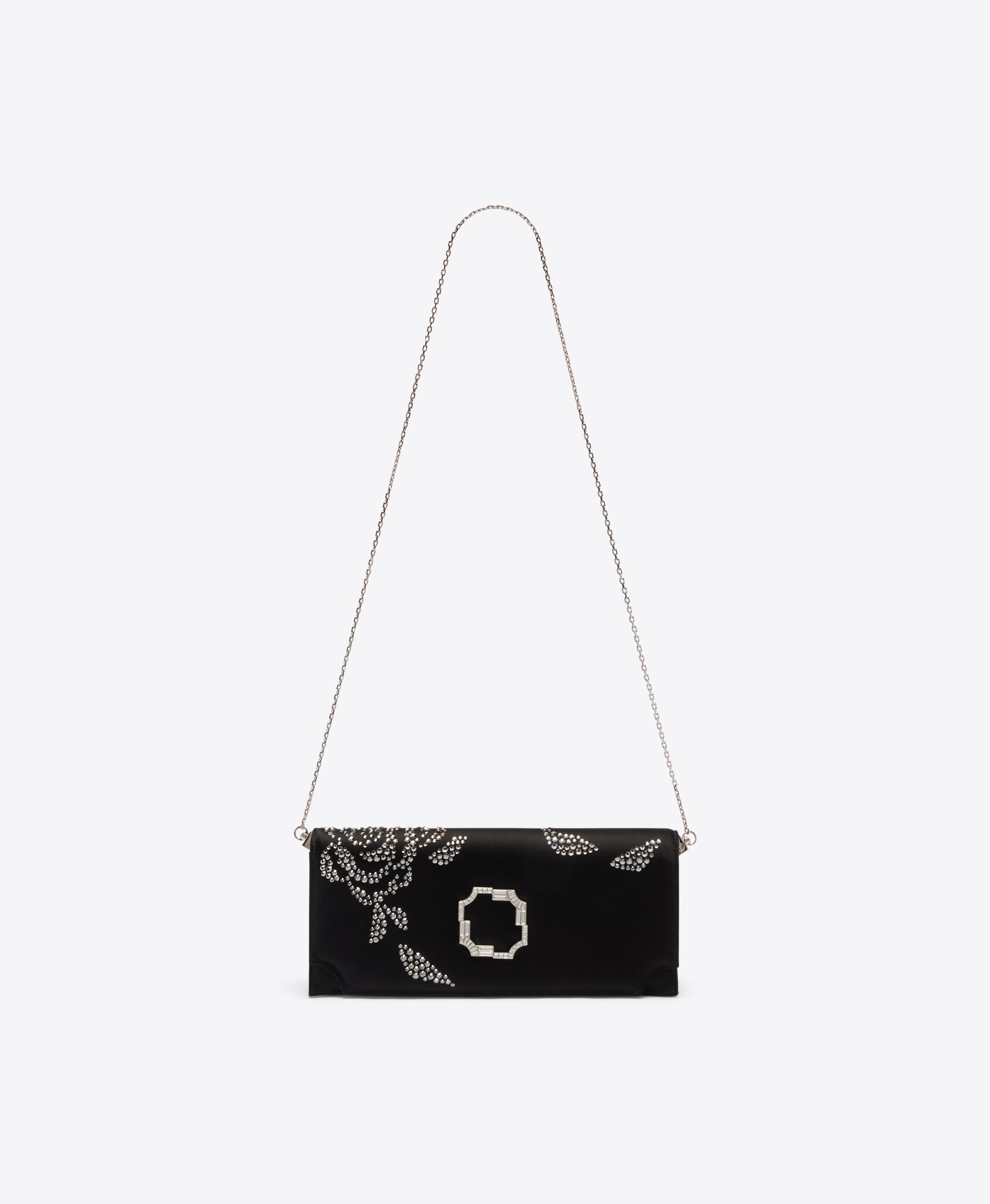 Vivien Black Satin Rose Embellished Clutch Bag Malone Souliers