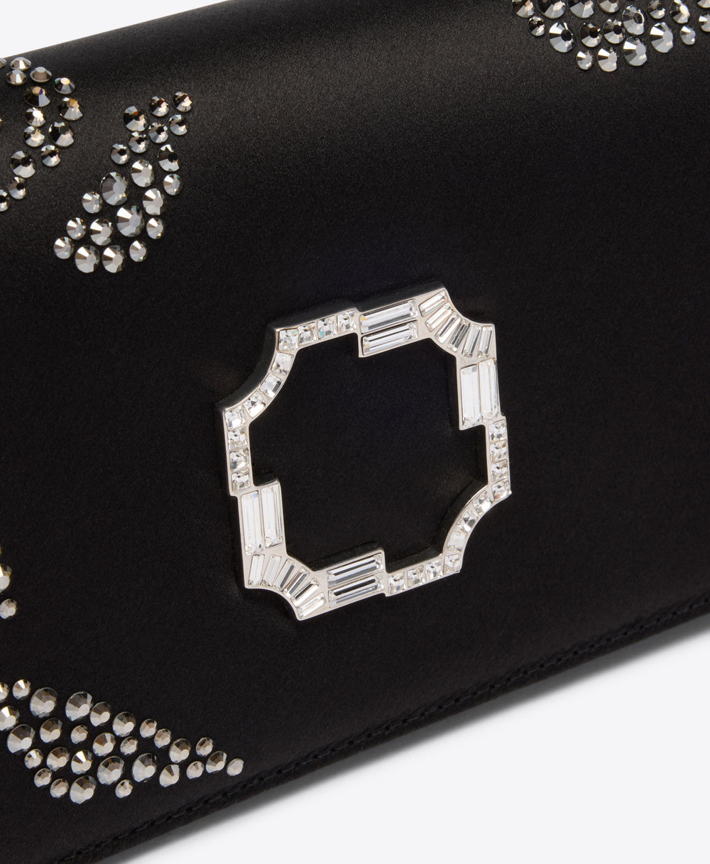 Vivien Black Satin Rose Embellished Clutch Bag Malone Souliers