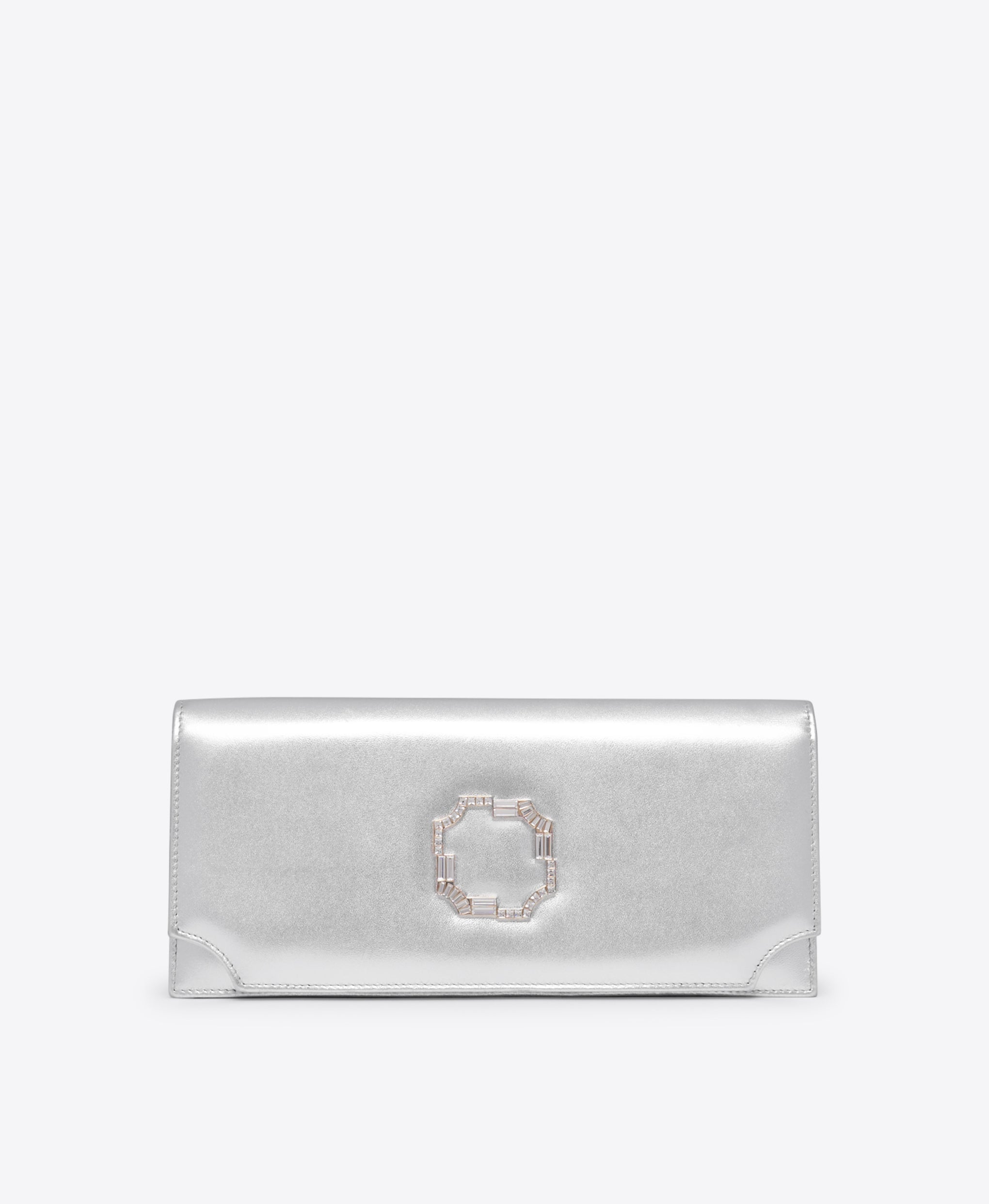 Vivien Silver Metallic Leather Clutch Bag Malone Souliers