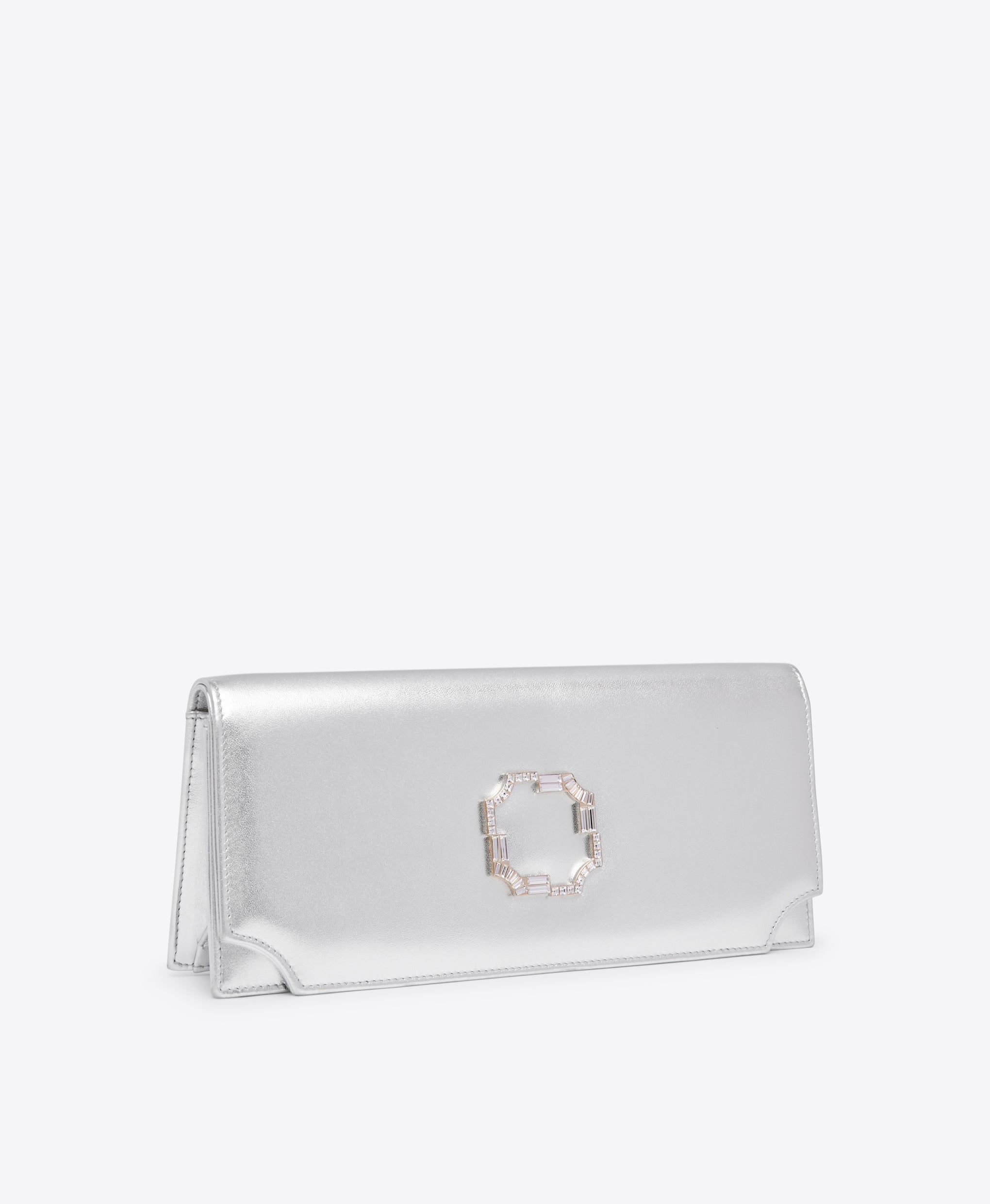 Vivien Silver Metallic Leather Clutch Bag Malone Souliers